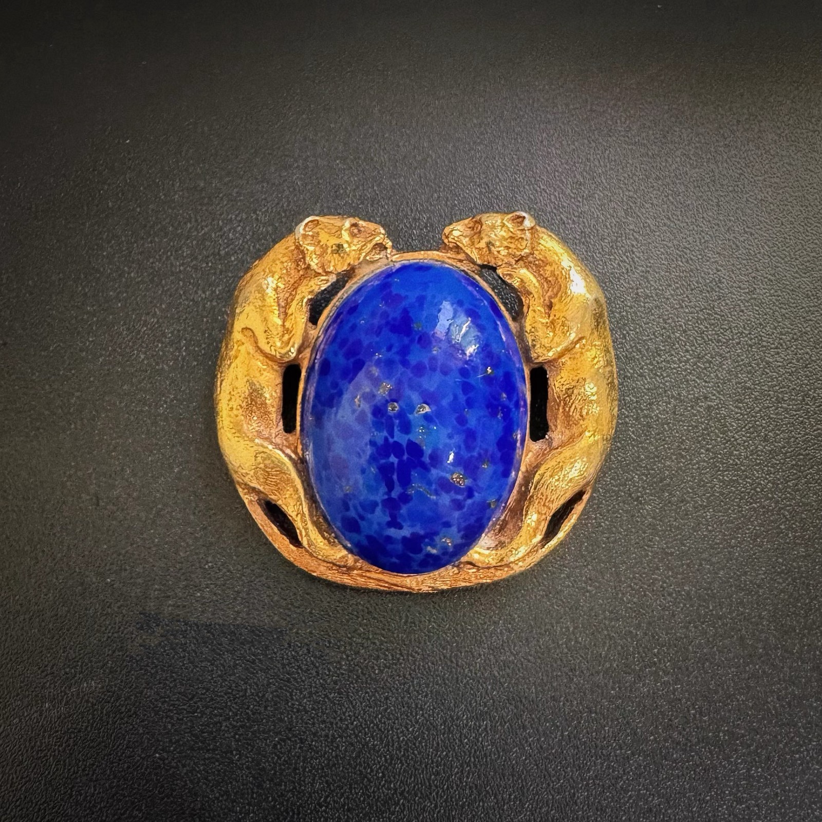 Vintage Alva Museum Signed blue glass leopard brooch Pin