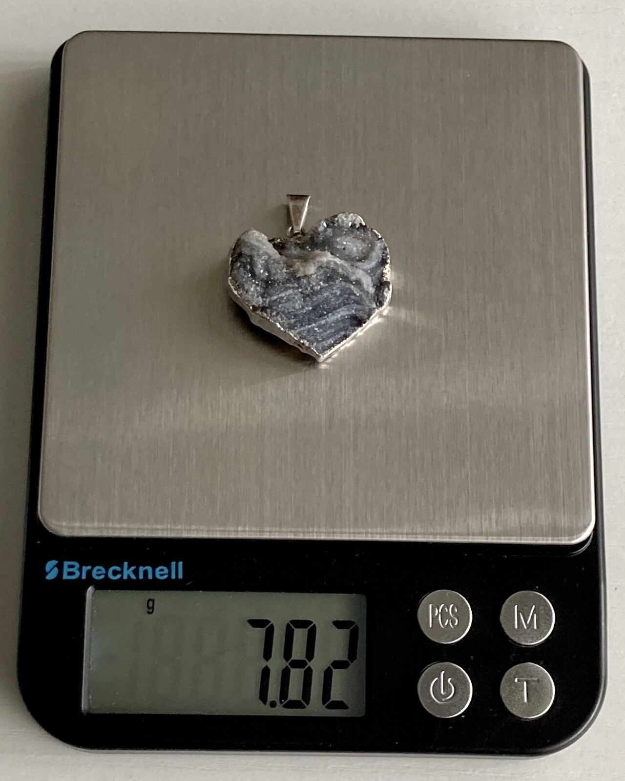 Heart Shimmery Crystal Rock Stone 1.25” Pendant 925 Sterling Silver 7.8g Ladies