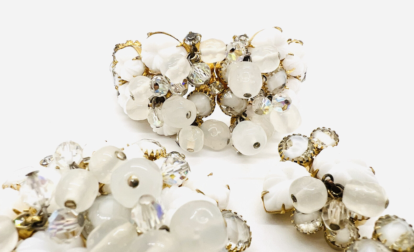 JULIANA Delizza & Elster 3pc Demi Parure Molded Glass Givre Rhinestone Cha Cha