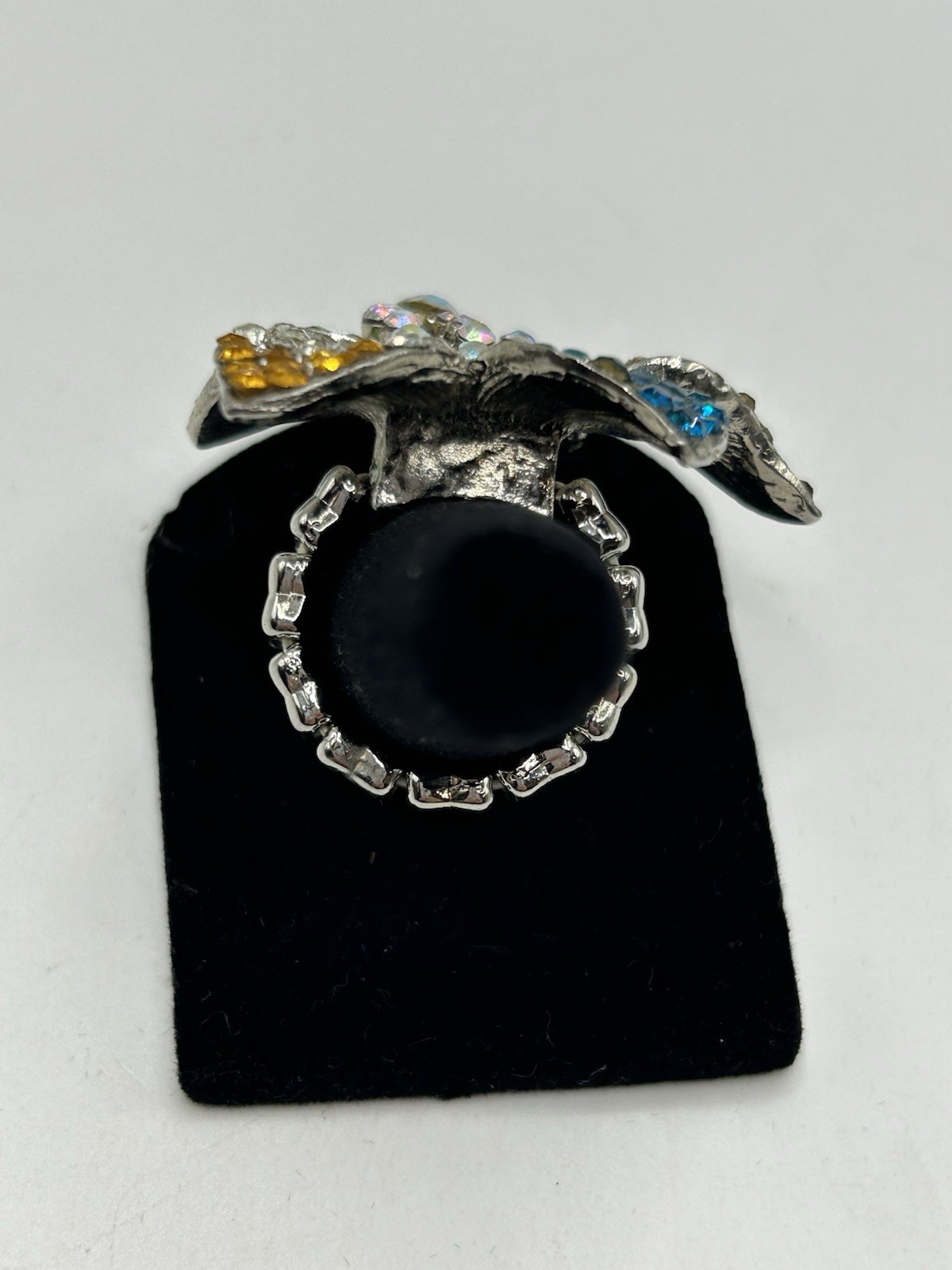 Vintage Multicolor Rhinestone Flower Ring – Stretch Band Statement Cocktail Ring