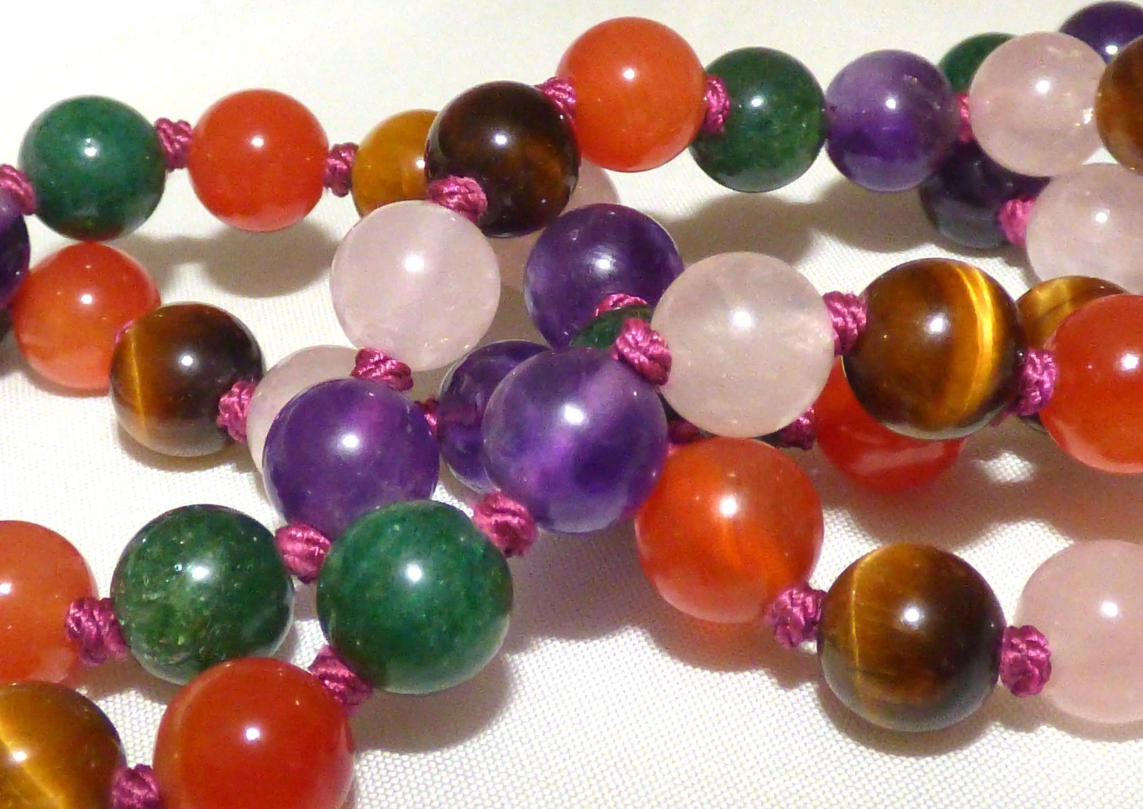 1960s Multi Colour Gemstone Hand knotted Gold Vermeil Silver Clasp Necklace