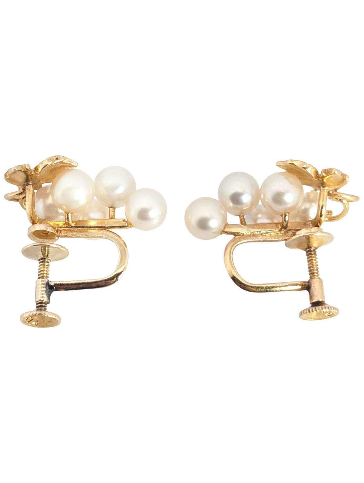 ESTATE JEWELRY MIKIMOTO 14K YELLOW GOLD EARRING 5.45mm PEARL LEAF SCREWBACK 7801