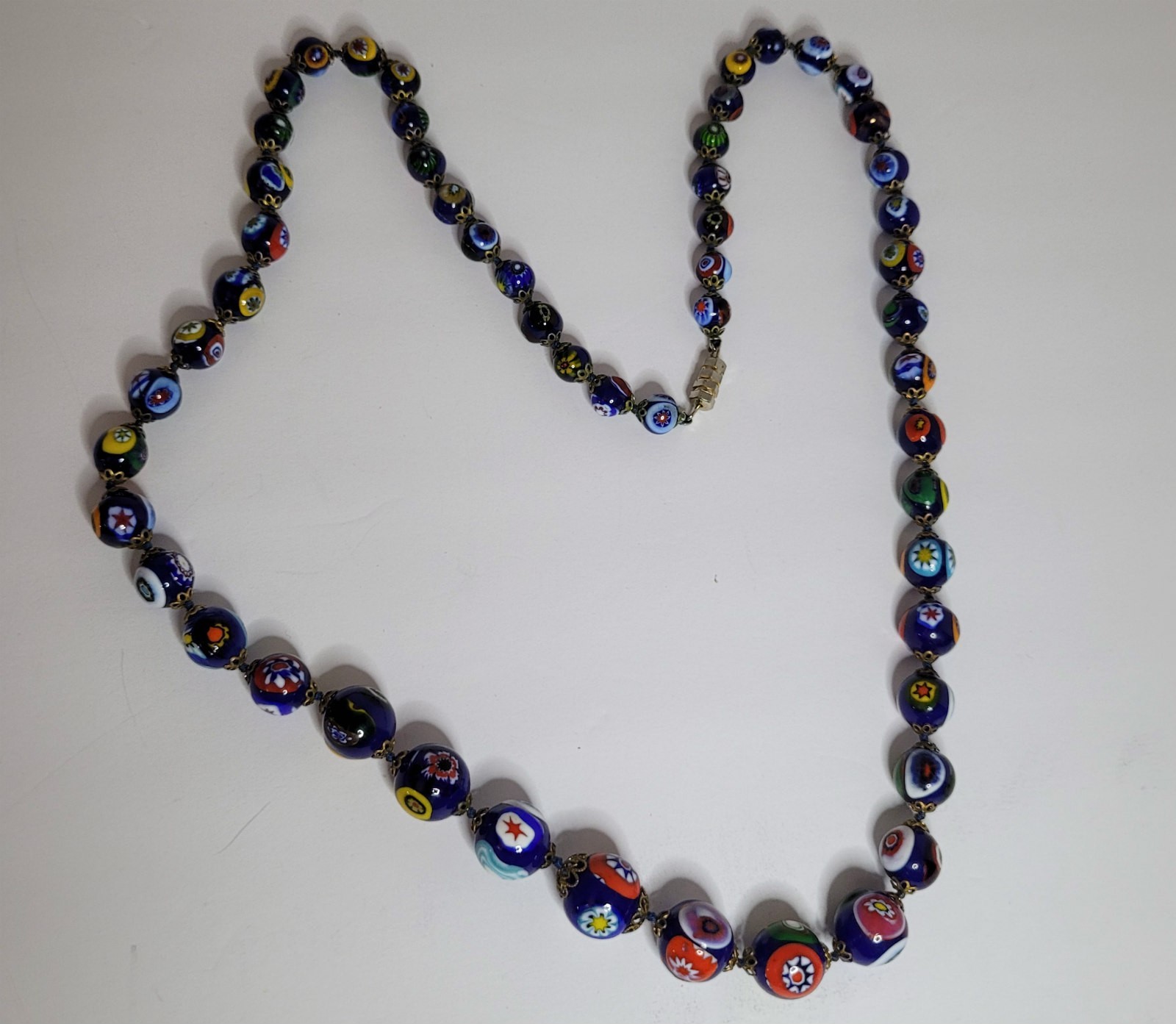 Ventian Murano Millefiori Glass Beads Necklace Italy graduated 29 1/2 inch lot C