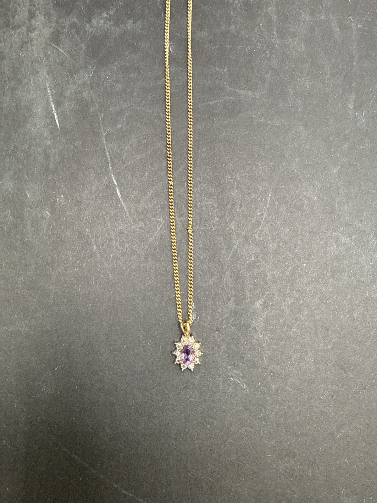 ⭐️Gorgeous Sterling Silver Gold Tone CZ Amethyst Pendant Necklace