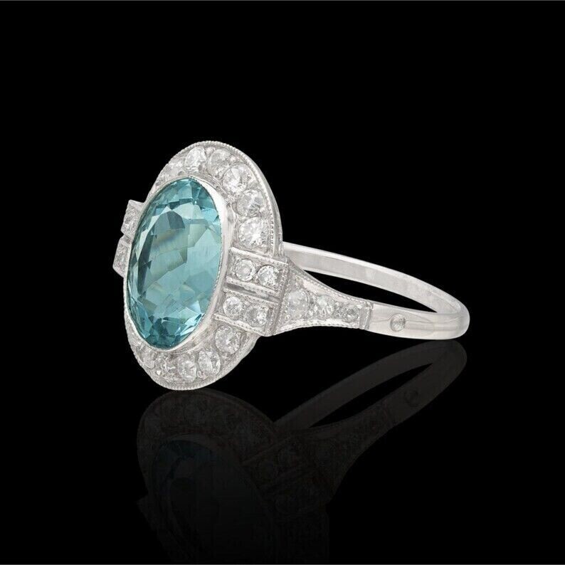 2.5Ct Cocktail Lab-Created Aquamarine Halo Anniversary Ring 14K White Gold Finis