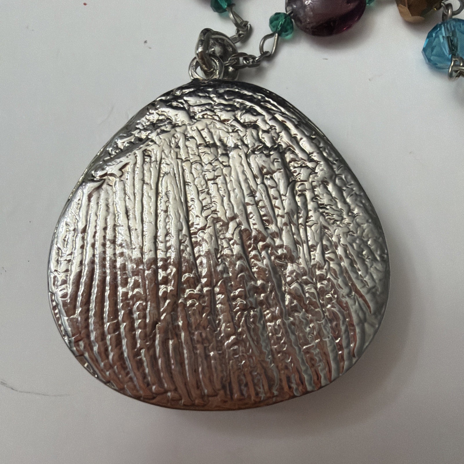Beautiful Silver-tone Purple & Blue Swirl Glass Pendent Necklace