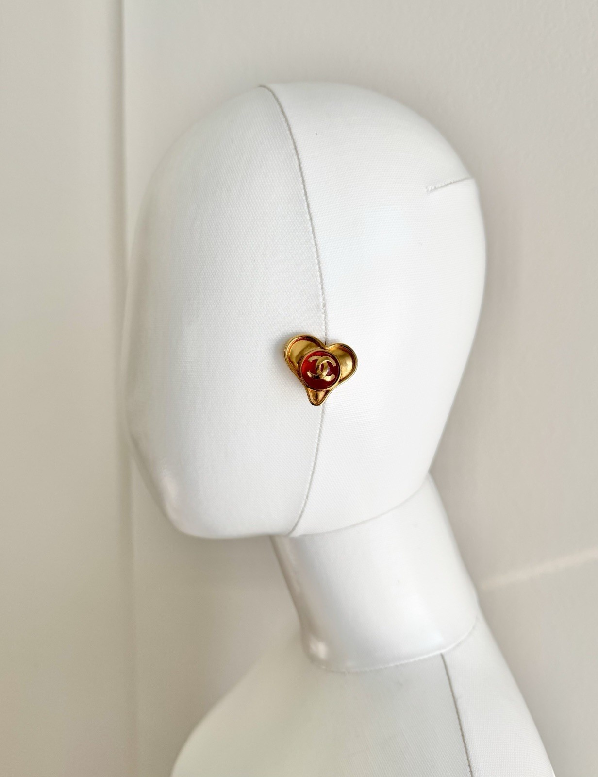 Chanel Heart 95P Gold Red CC Runway Vintage Rare Color Earrings Coco Mark 1995