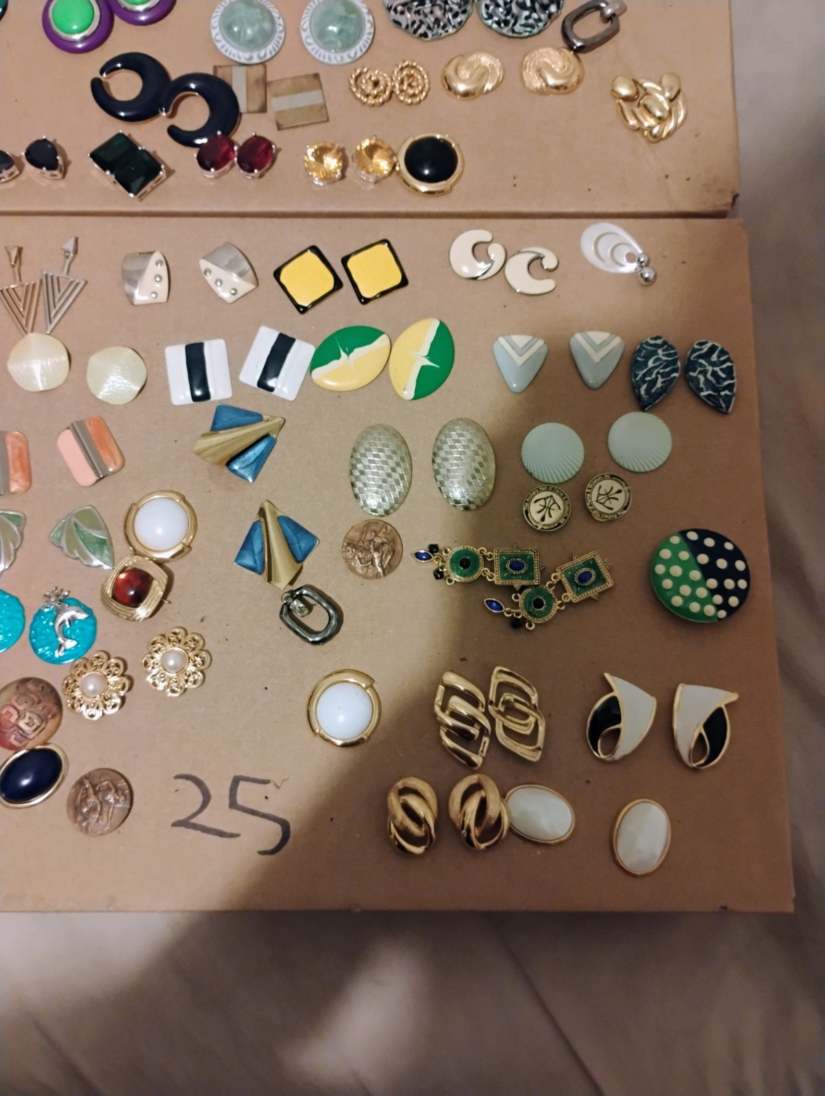 Vintage 1950s Earrings Lot Of 65 Pairs Gold Tone Stone Etc