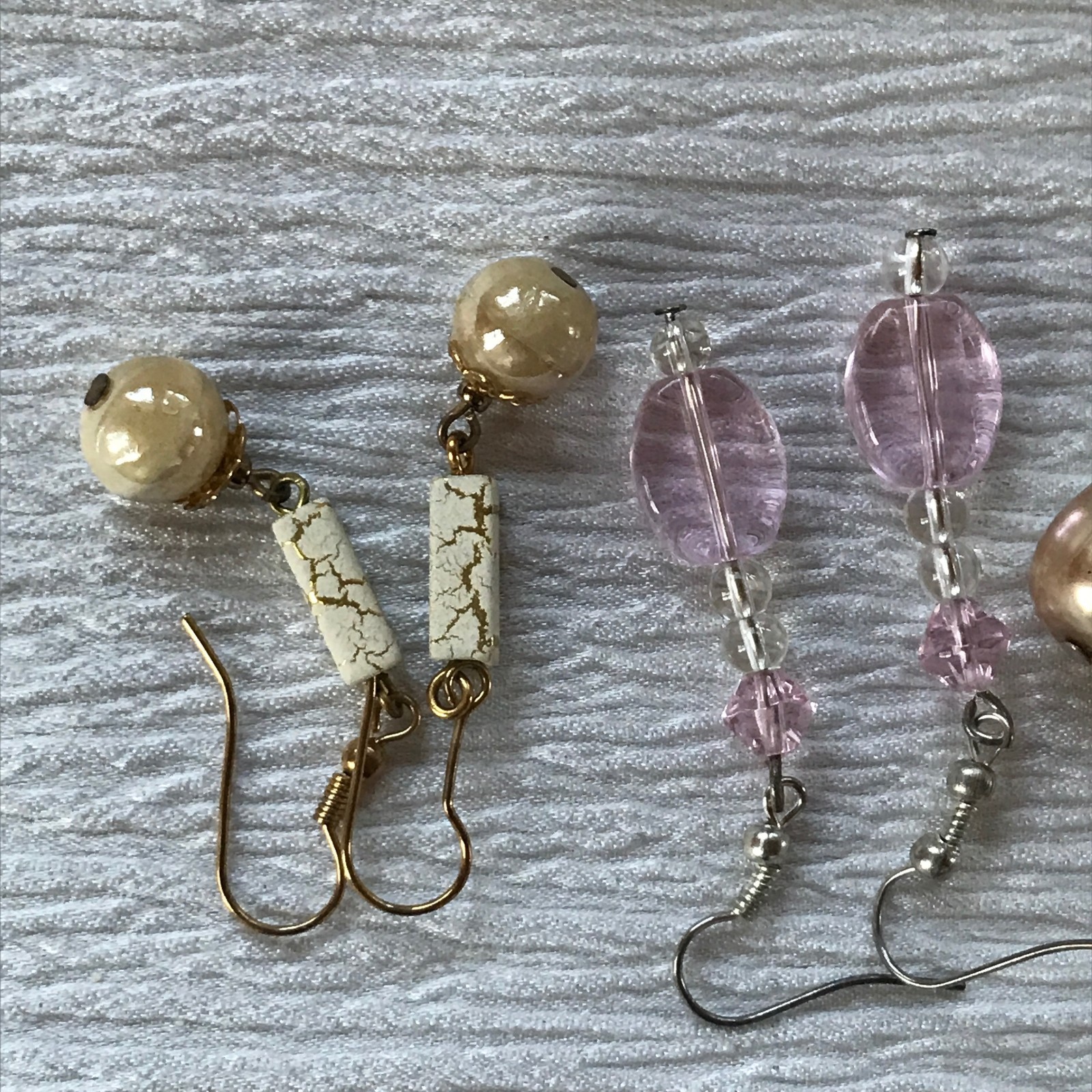 Estate Lot of 3 White & Gold Crackle Champagne Pearl & Light Pink Plastic Bead