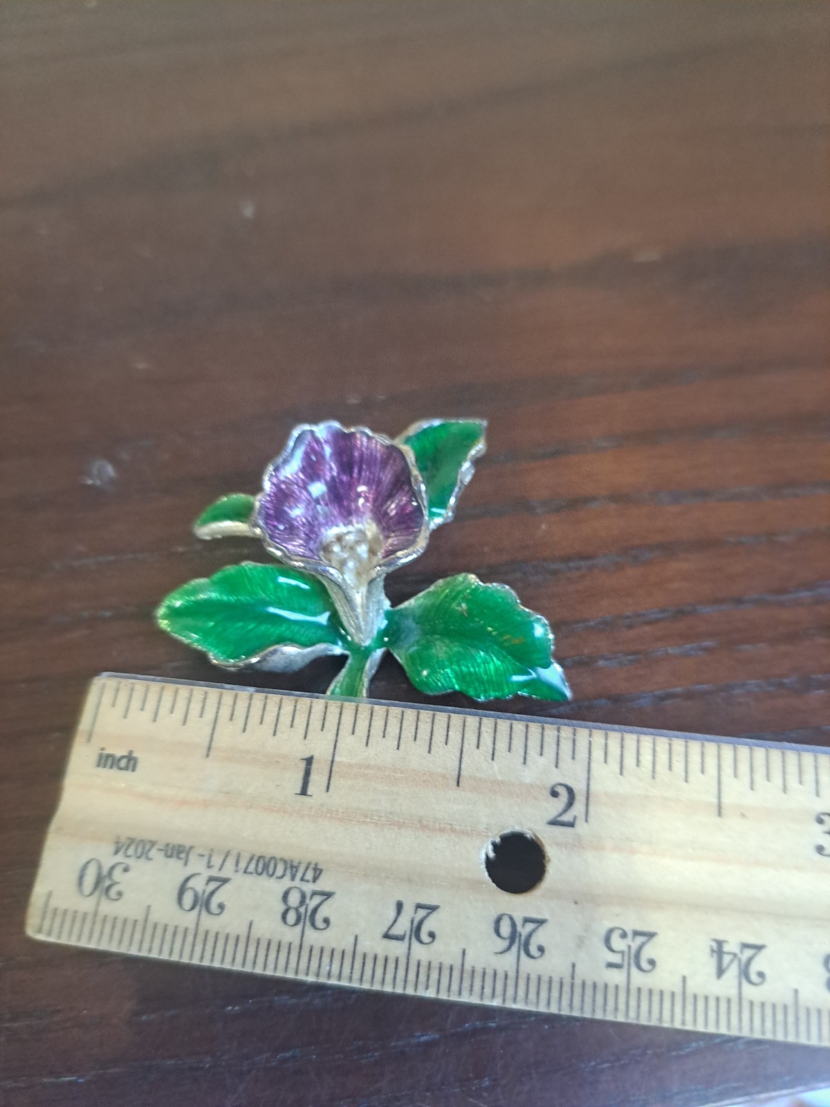 Vintage Purple Orchid Enameled Silver Tone Brooch