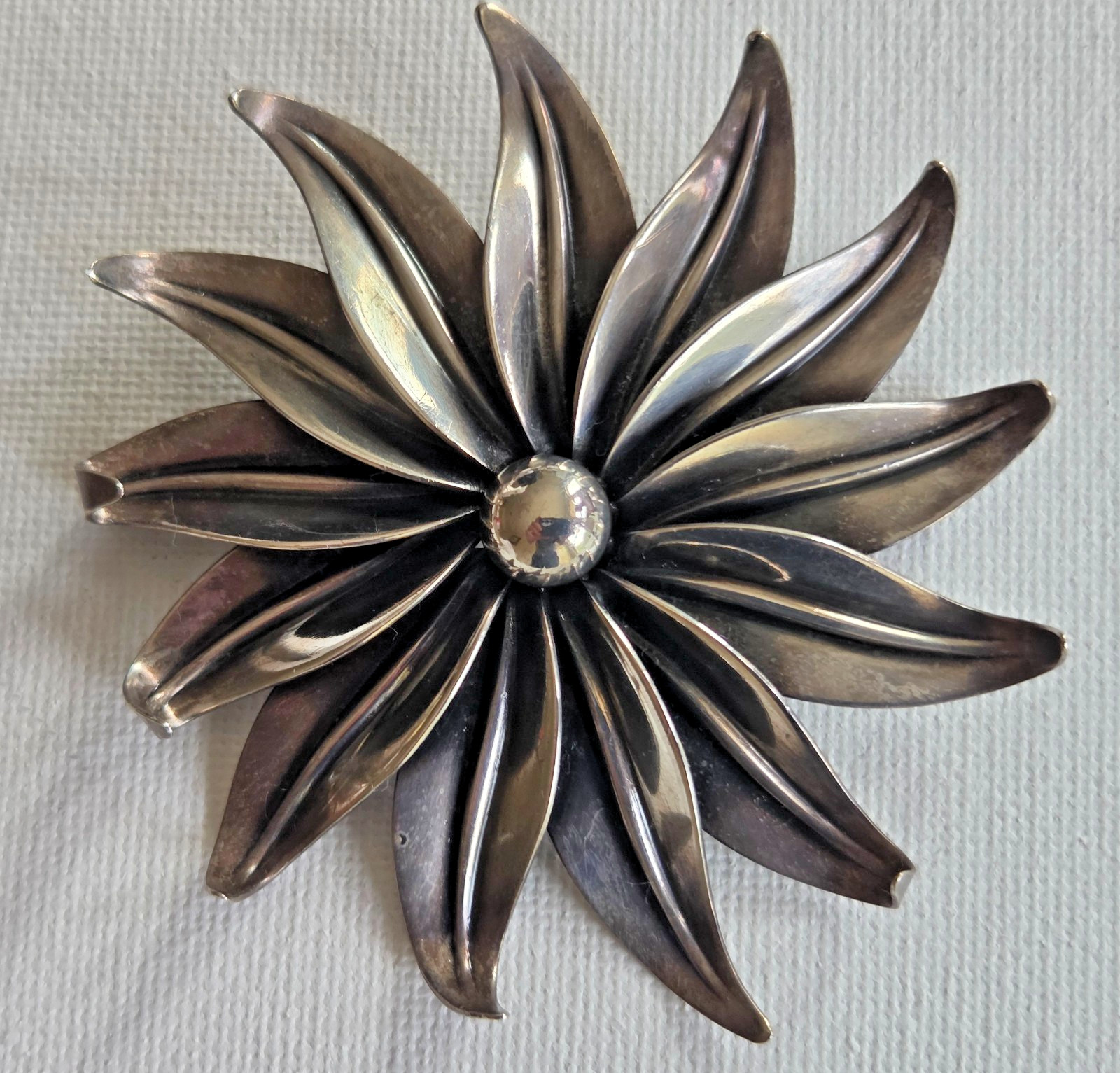 Sterling Silver Flower Brooch, signed N.E. From. Denmark
