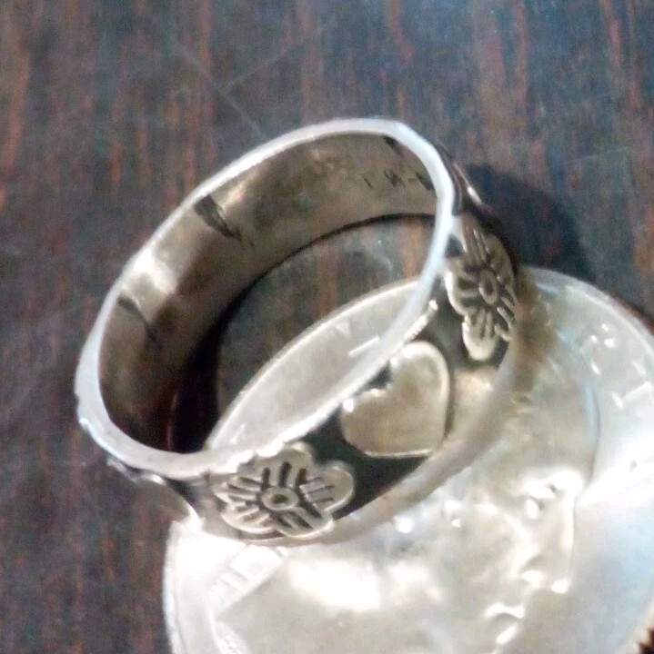 925 STERLING SILVER HEARTS & FLOWERS BAND RING SIZE 6 Mexico Made Valentine’s