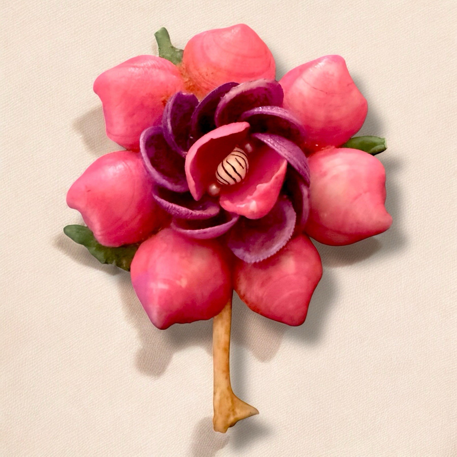Flower Brooch Shell Vintage Beach Pin Handmade Figural Souvenir Mid Century