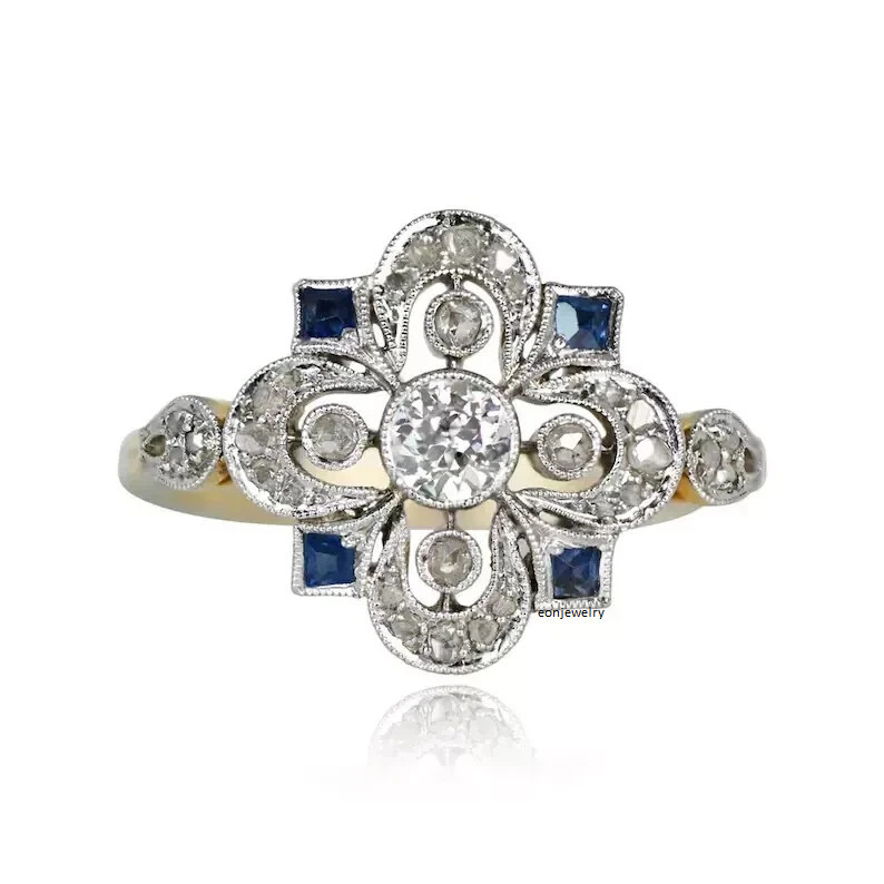 1920s Edwardian Vintage Art Deco Filigree Sapphire Diamond Engagement Gift Ring