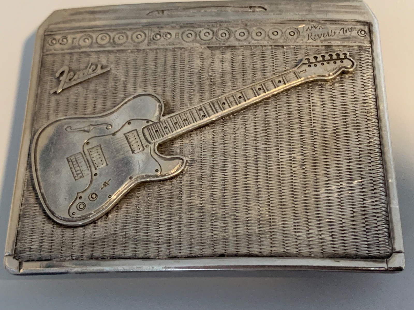 Vintage Signed Kit Carson Sterling Silver Fender Guitar Belt Buckle