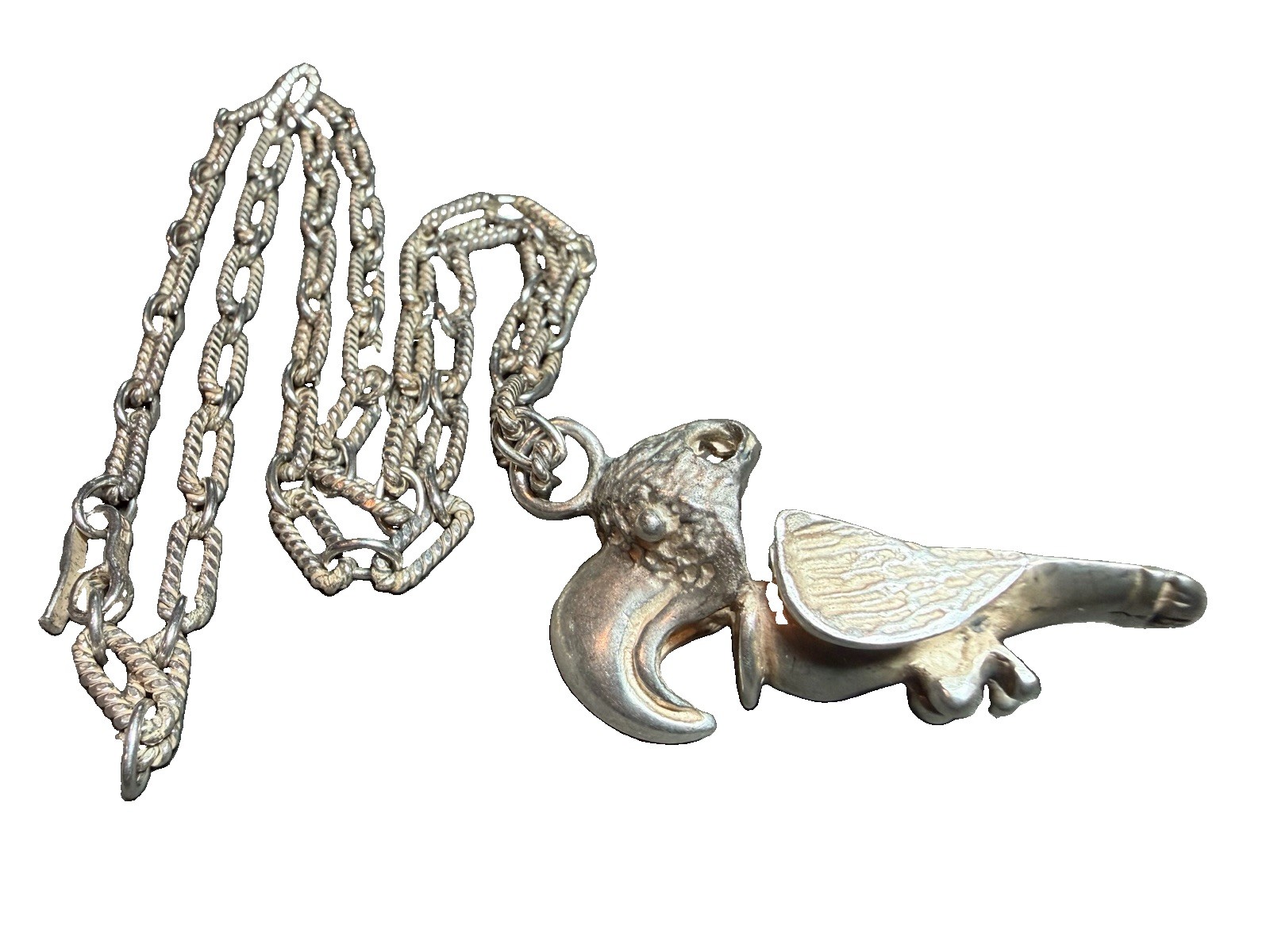 SIGI PENEDA Sterling Silver Parrot Bird Tropical 3d Handmade Necklace 25” LARGE