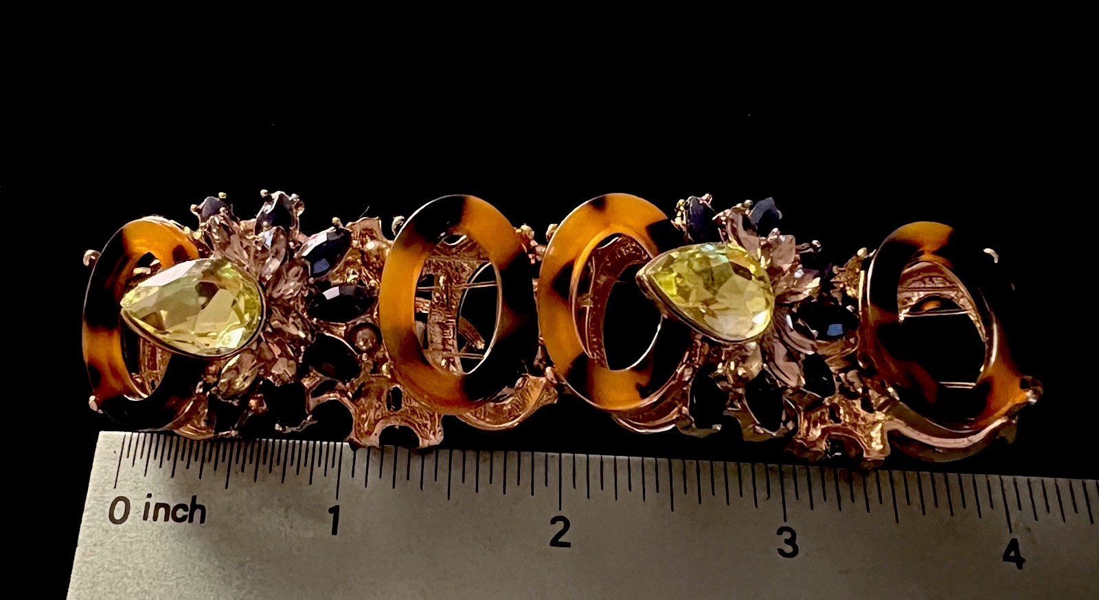 Vintage Oval Tortoise Shell Peridot Green Crystal & Blue Stretch Band Bracelet