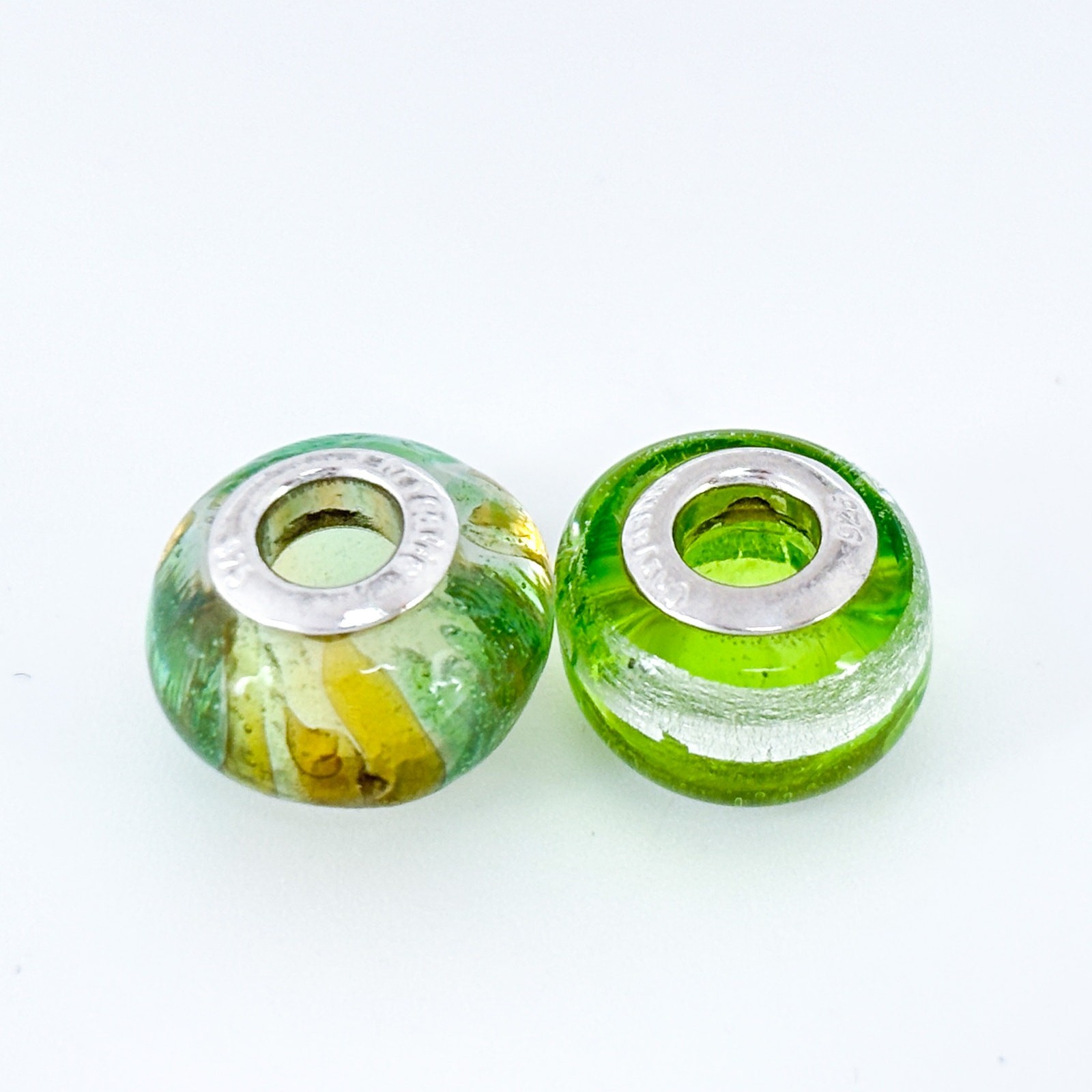 Vintage Chrysalis Sterling Silver 925 Green Dichroic Glass Spacer Charm Beads