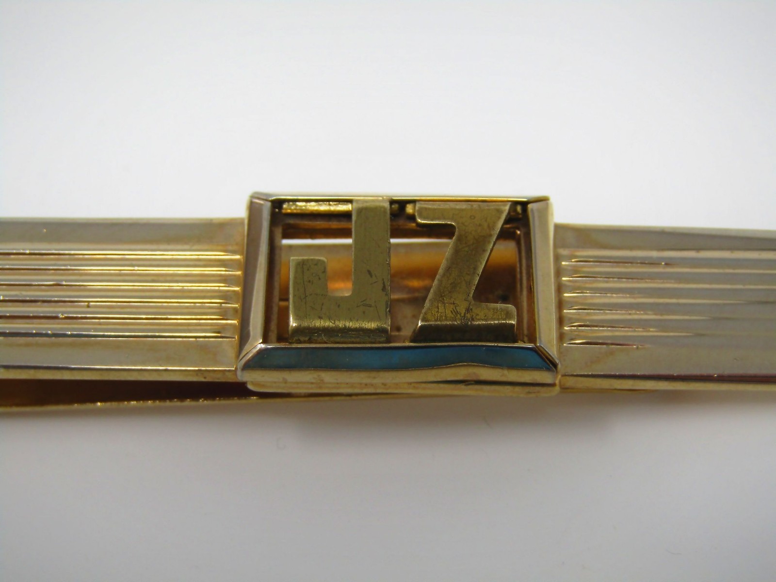 Vintage JZ Monogram Tie Bar Clip Art Deco Style Gold Tone Men’s Formal Accessory