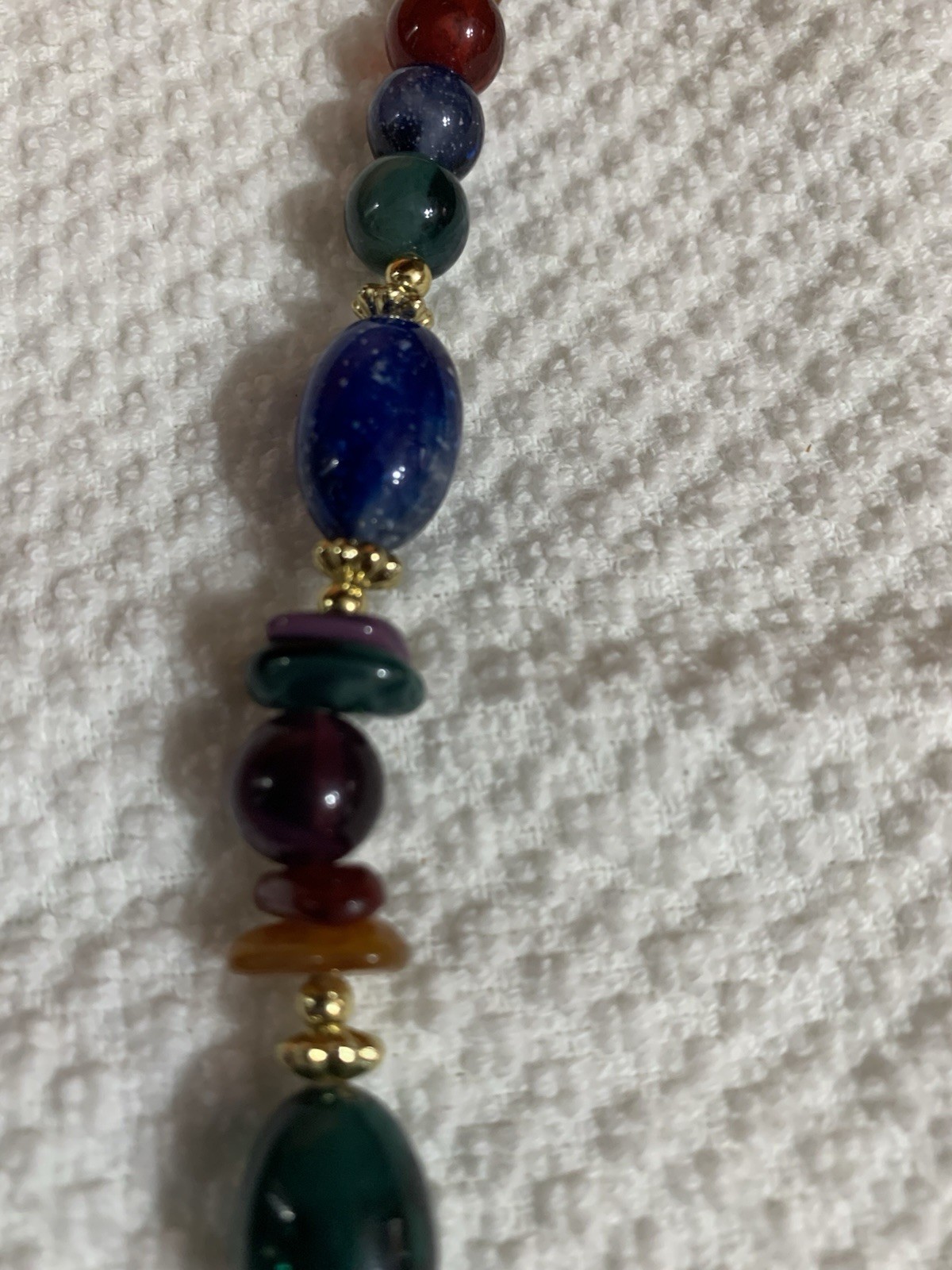 VTG Colorful Faux Stone Beaded Necklace with Gold Spacers Fall Colors