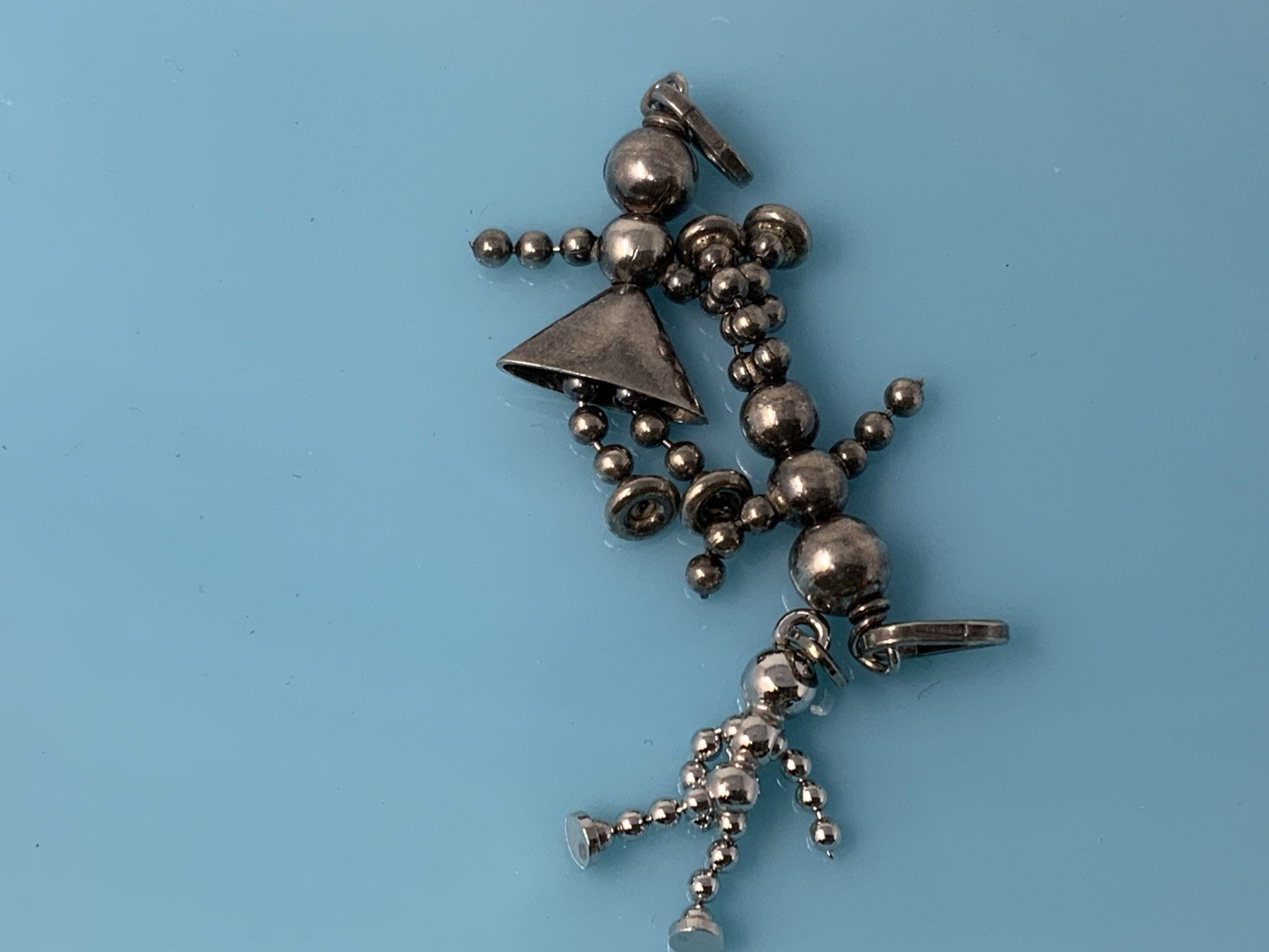 Vintage Sterling Silver Beaded Ball Stick Person Girl Boy Charm Pendant 7g