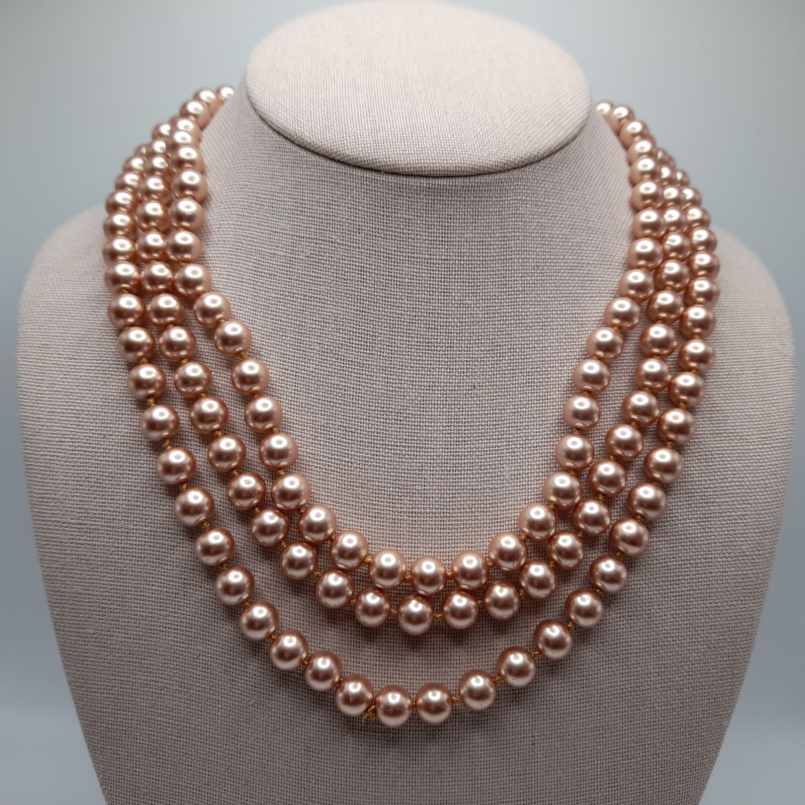 Vintage Faux Pearl Long Necklace, No Clasp, 58 Inches, Hand-knotted