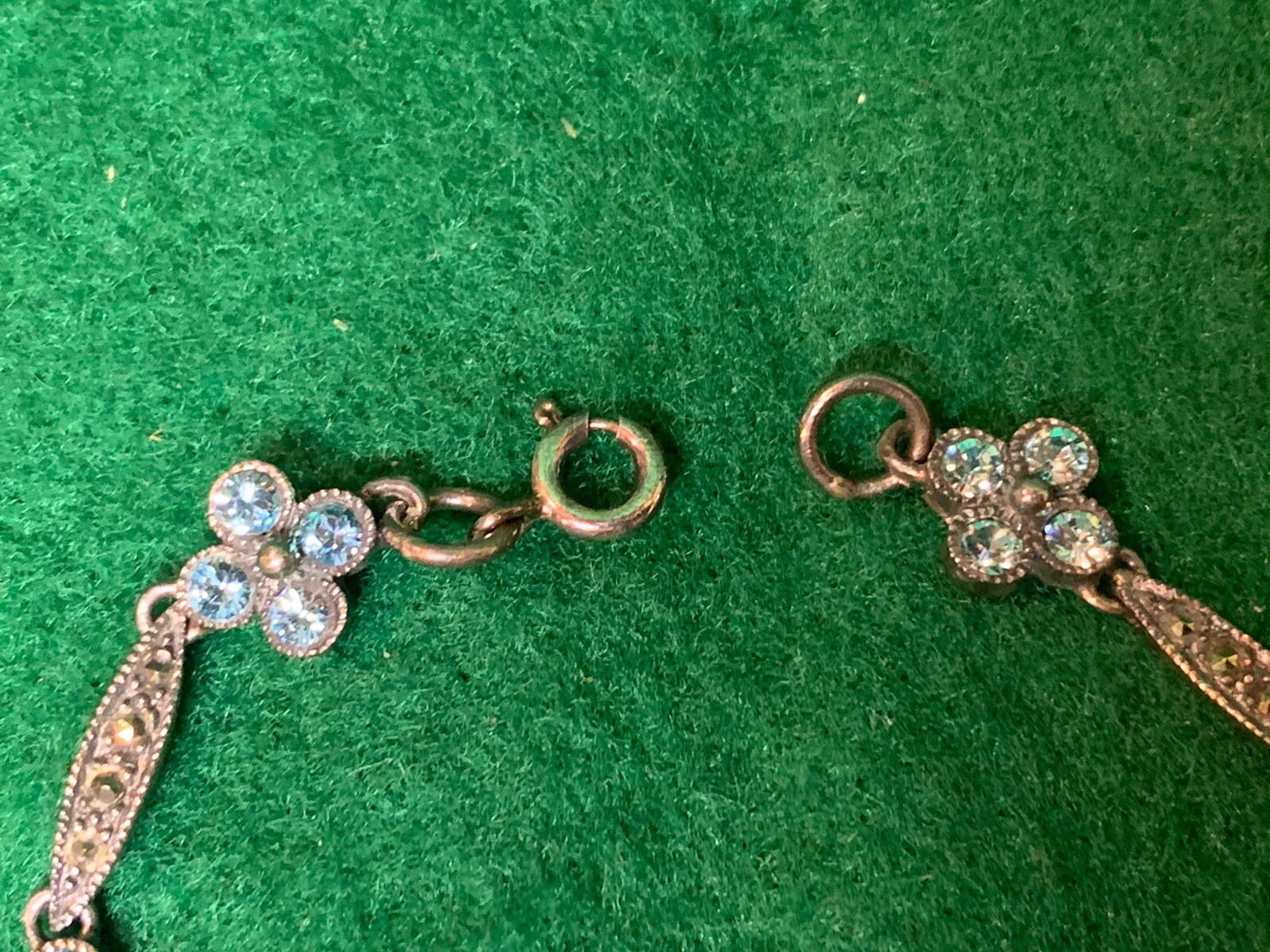 Vintage 7.5” DBJ Dee Berkeley Sterling Silver Marcasite Bracelet with Blue Gems