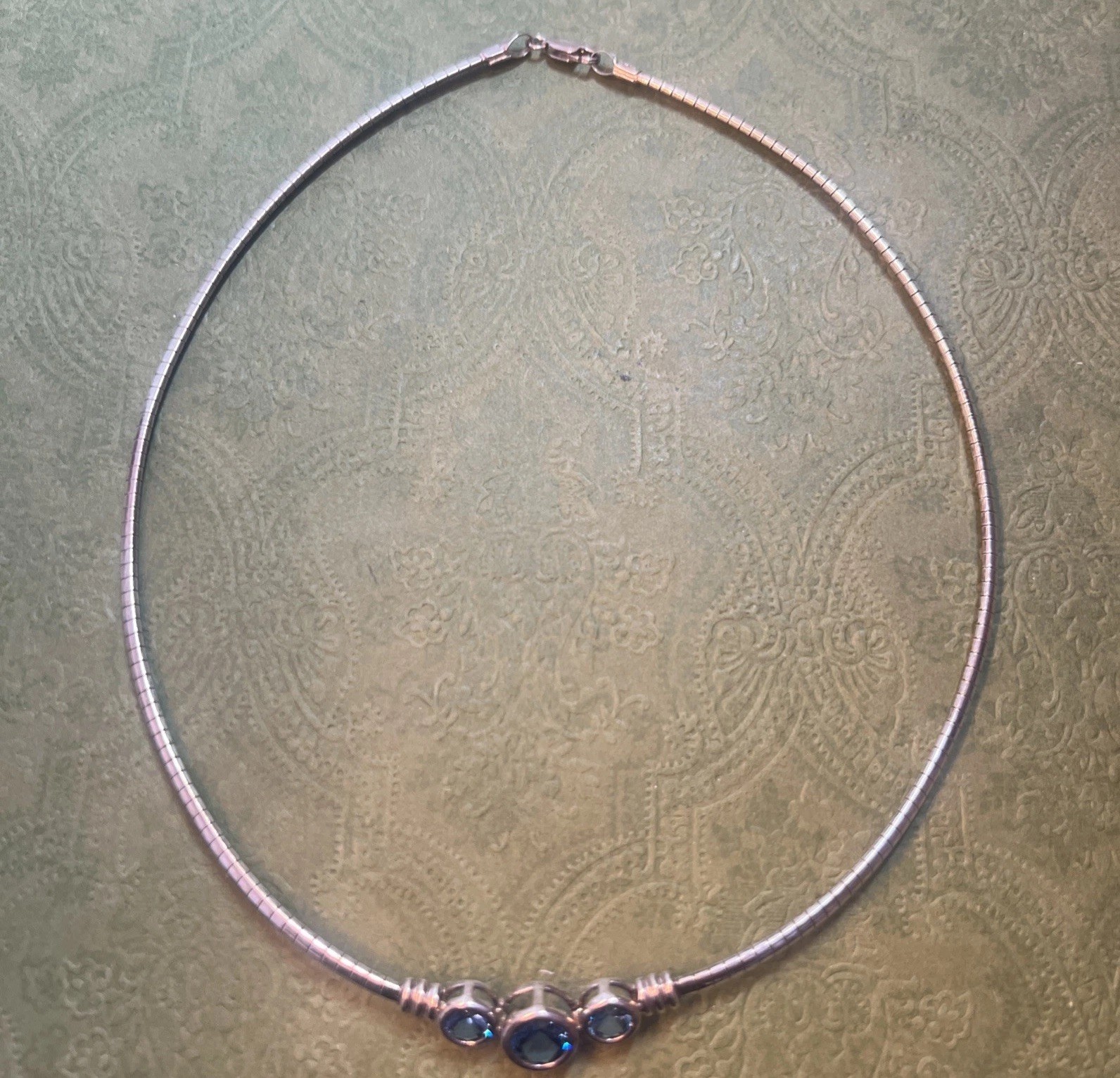 Vtg IBB 925 Sterling Silver Blue Crystal Statement Choker Collar Necklace 16”