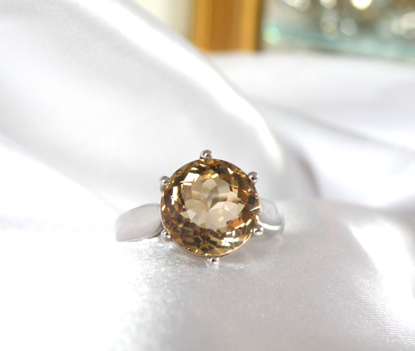 Vintage Sterling Silver 925 Natural Golden Beryl Solitaire Cocktail Ring Size 11