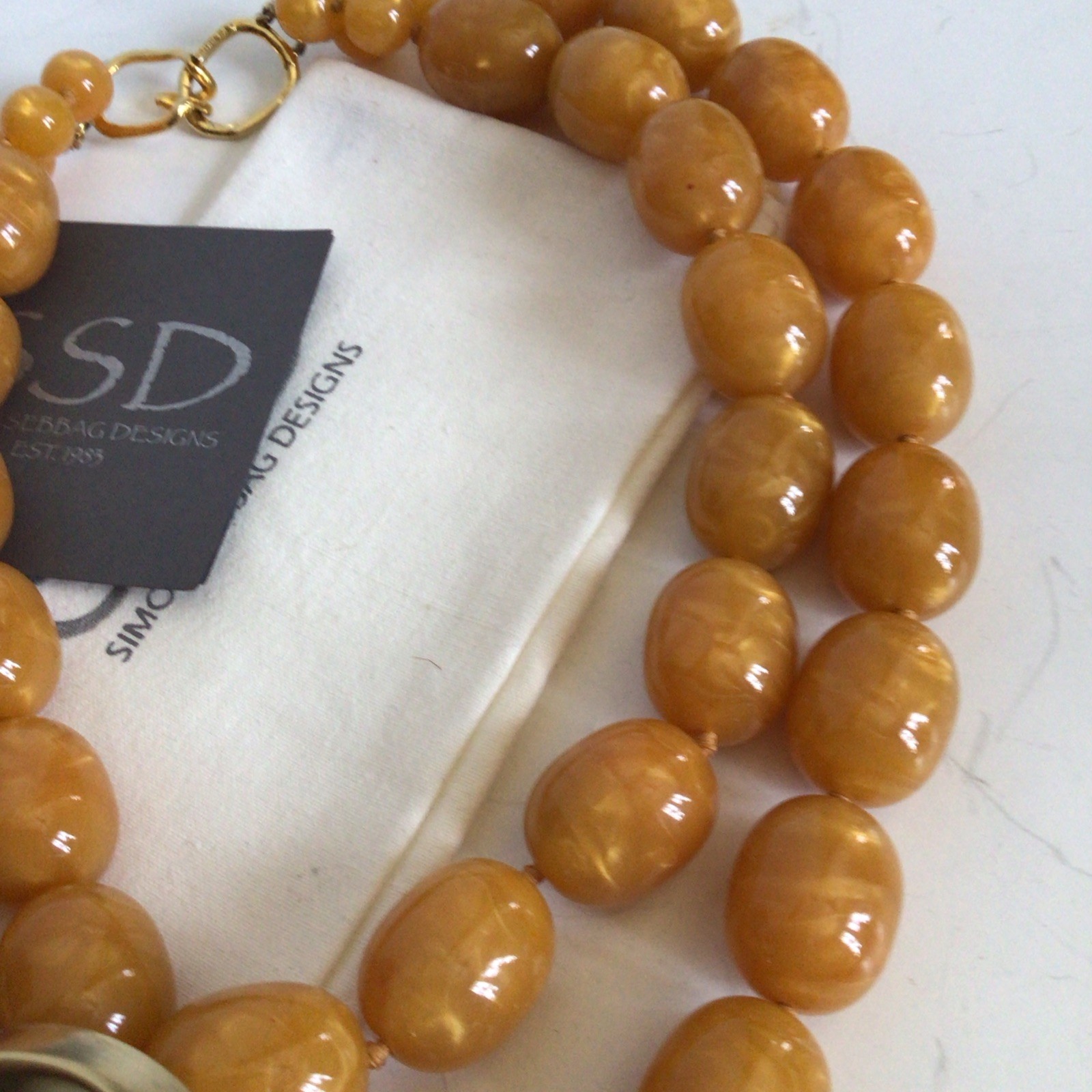 SPECIAL SEBBAG VON MUSULIN NECKLACE STERLING/GOLD HEART HUGE AMBER COLOR BEADS