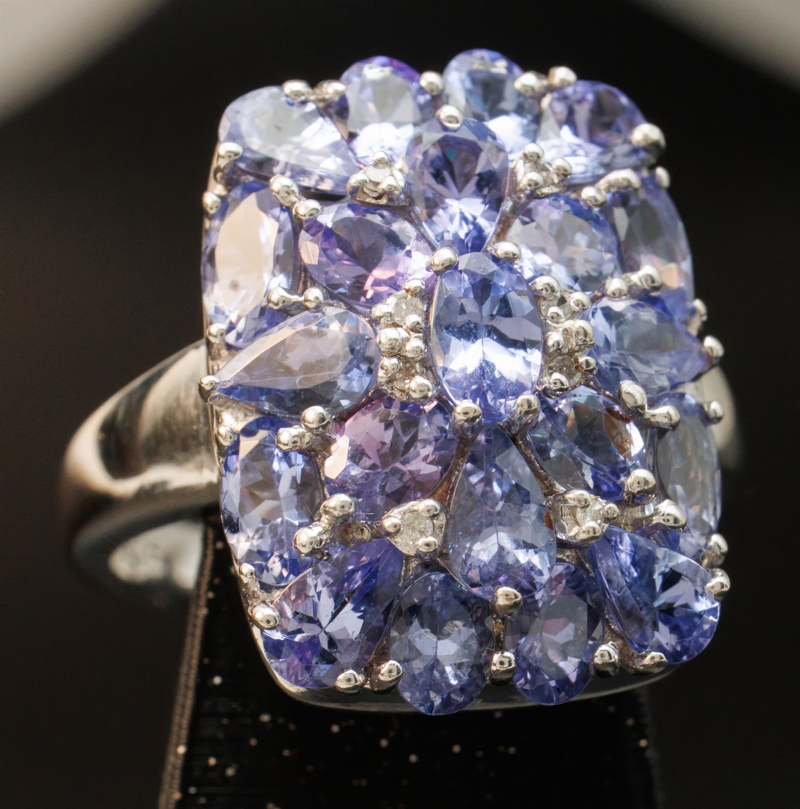 Size 8 Affinity Rectangular Tanzanite Cluster Sterling Silver Ring