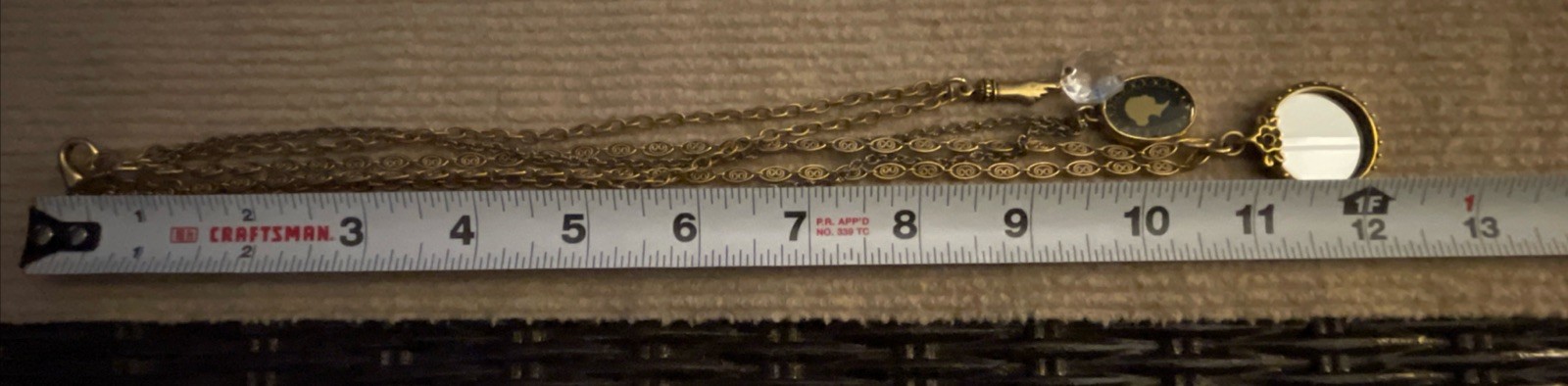 Vtg John Wind Maximal Art chain with three charms Mirror Hand Cameo