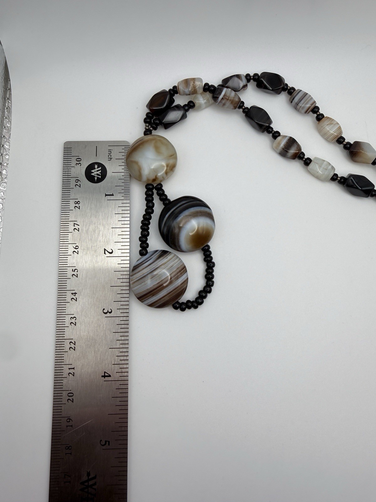 Vintage Agate Beaded 925 Sterling Silver Necklace Toggle Closure