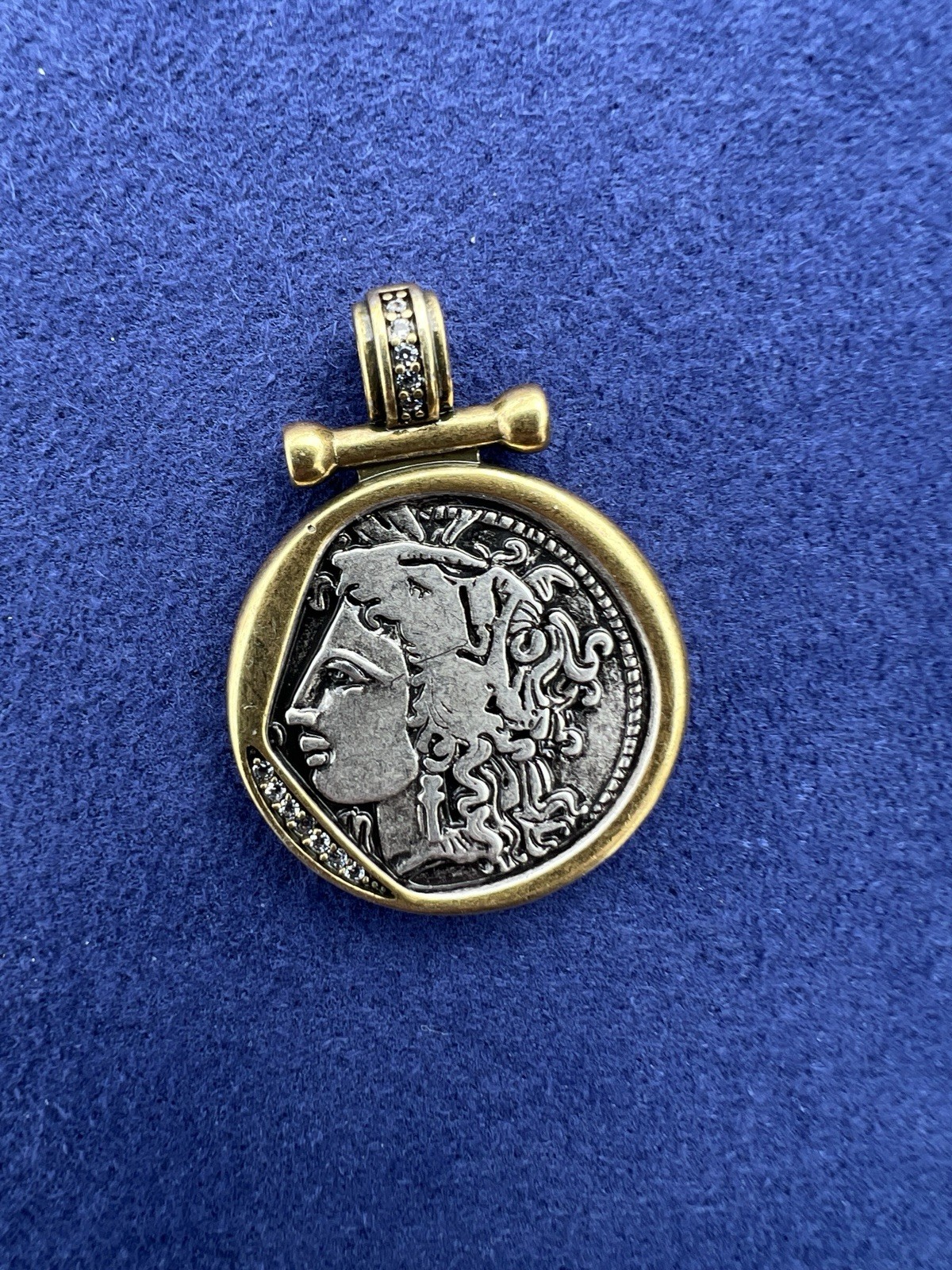 Vintage Style Coin Pendant Gold Tone Roman Goddess Medallion Necklace Charm