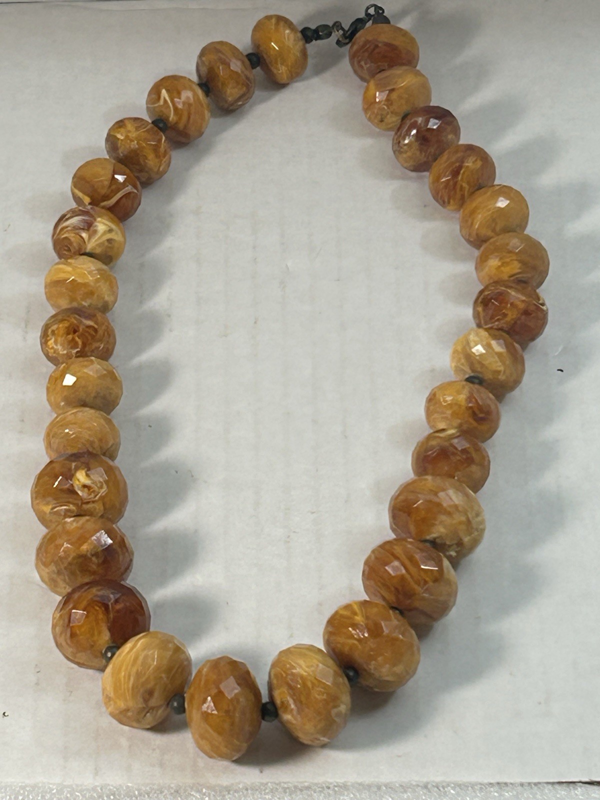 Vintage Avon Rock Style Carved Beaded Necklace Lobster Clasp Brown Earthtones