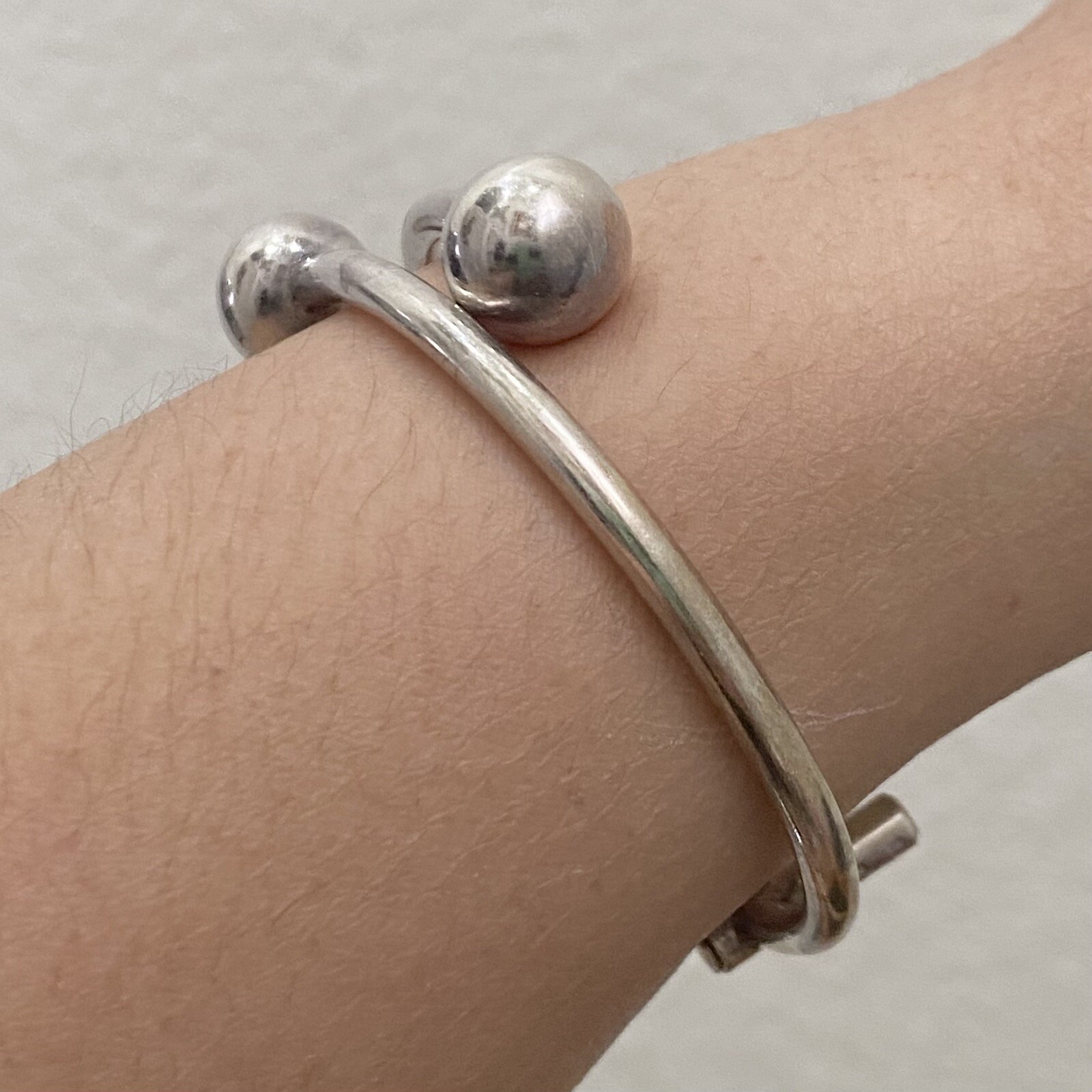 Vintage Mexican Silver 925 Orb Ball Hinge Adjustable Cuff Bangle Bracelet 14.8g