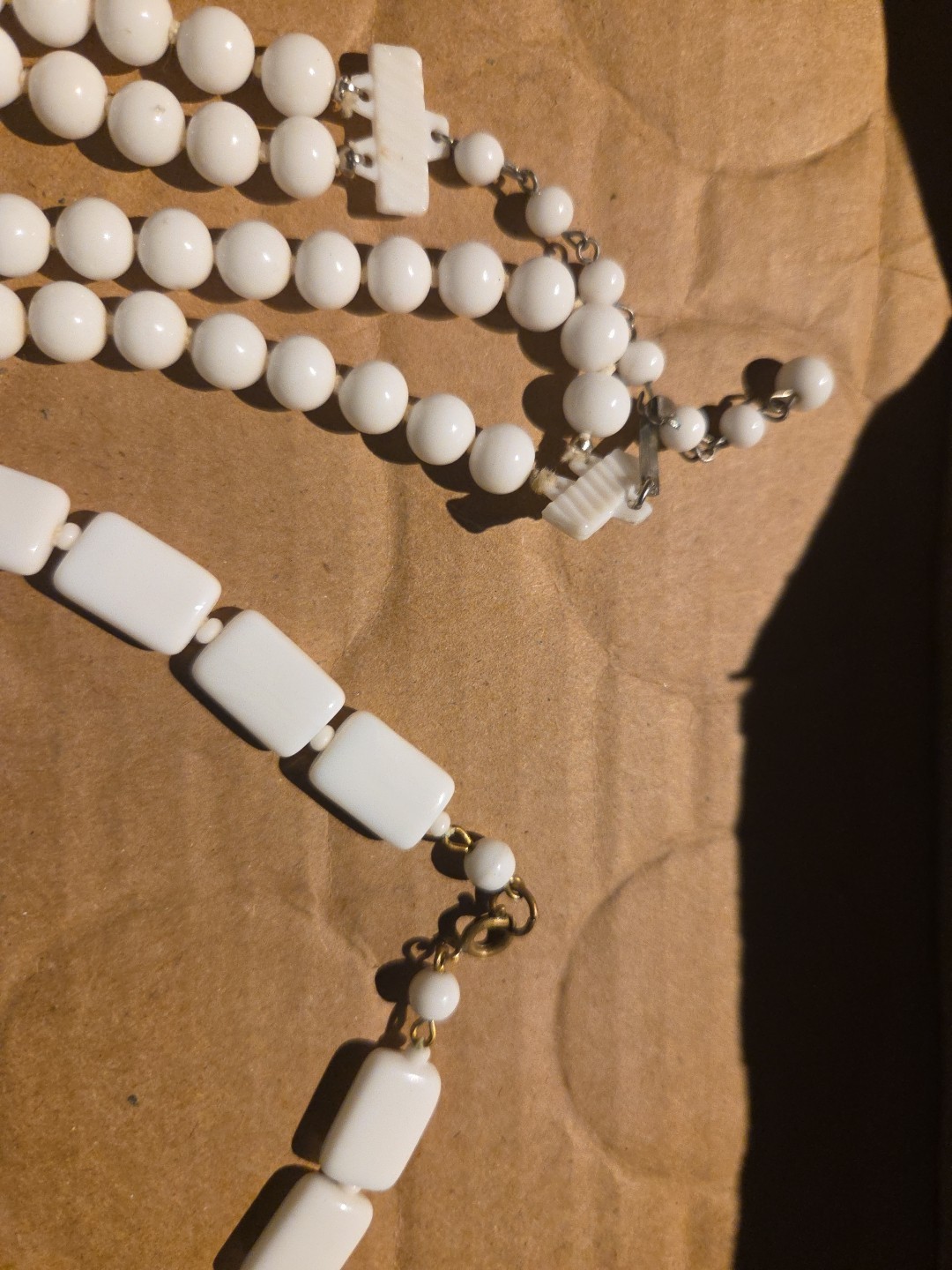 Vintage Milk Glass 17 1/4 Inch Chiclet And 15 1/4 Inch Double Tier Choker