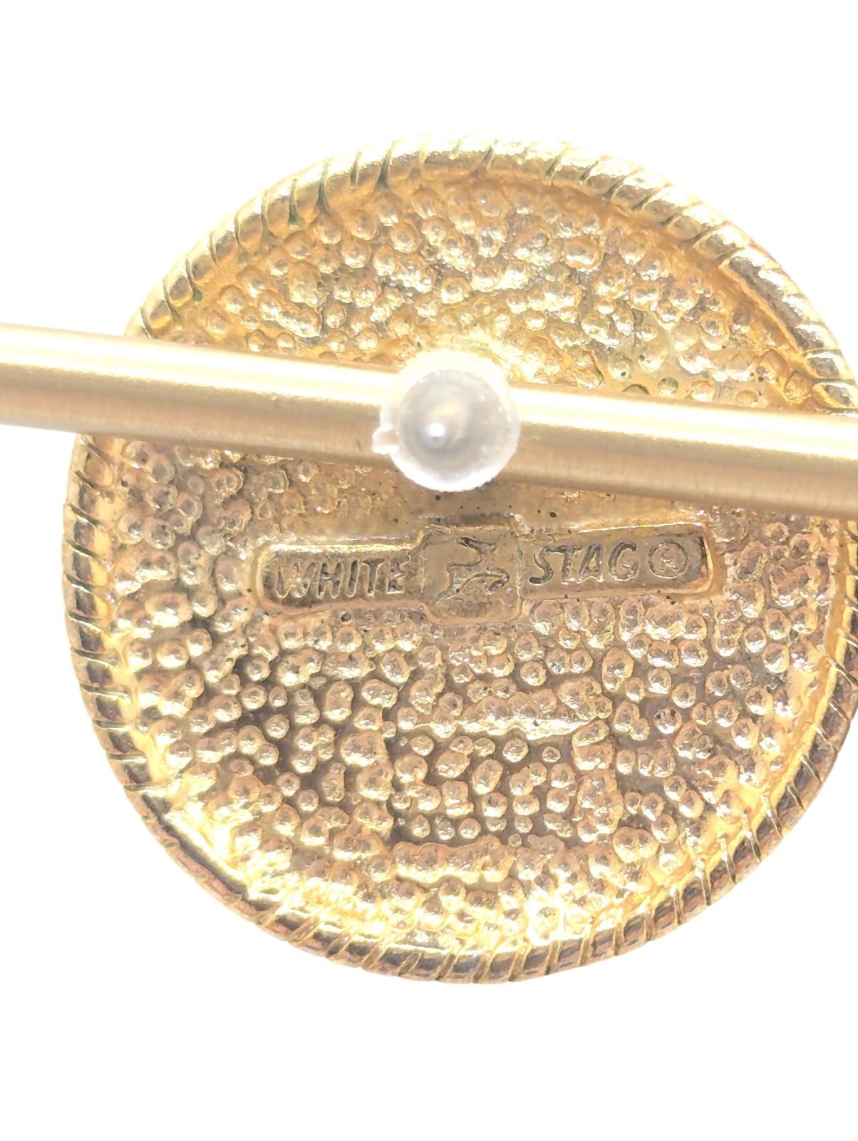 Vintage White Stag Faux Pearl Stud Earrings Large Gold Tone Present Gift Classy
