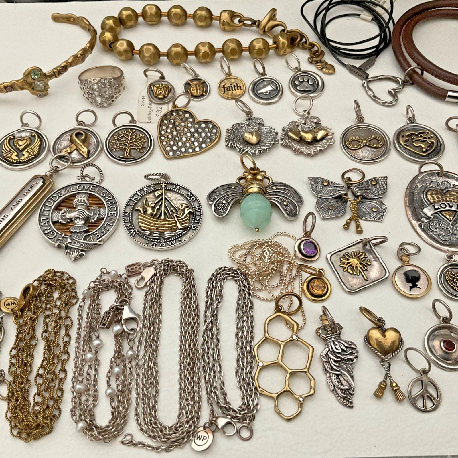 Vintage Waxing Poetic Sterling Silver/Brass Charms Heart Love