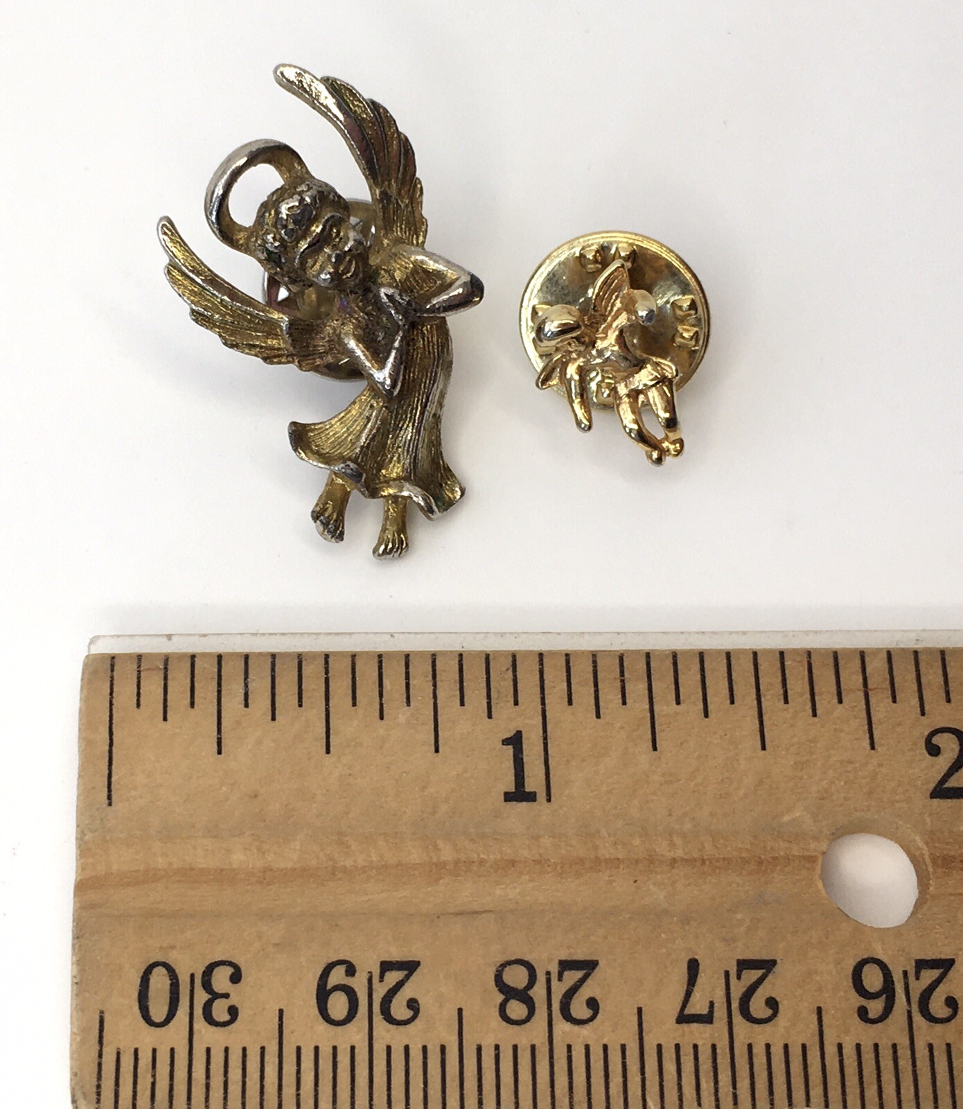 Guardian Angel Lapel Tack Pin Lot of 2 Gold Tone