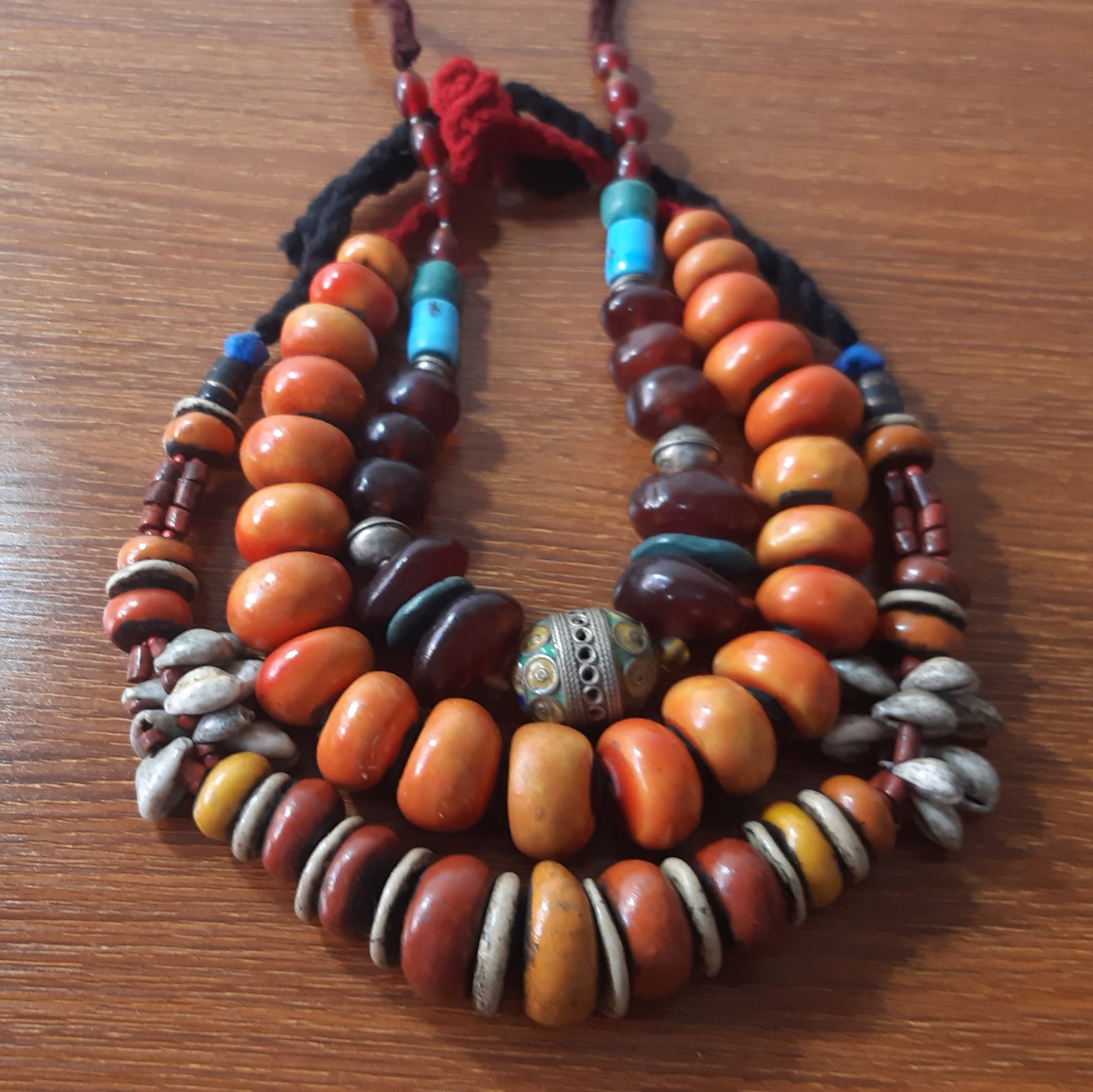 3 old Handcrafted Berber Necklace resin Bead Amber Color Artisan Jewelry Morocco