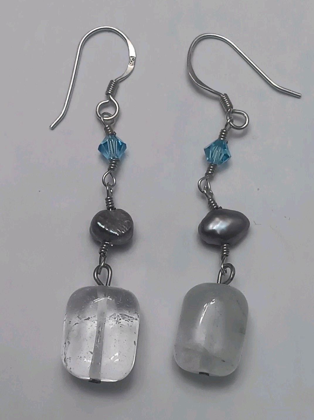 Vintage Sterling Silver Blue Purple Pearl And Quartz Earrings 925 Tested
