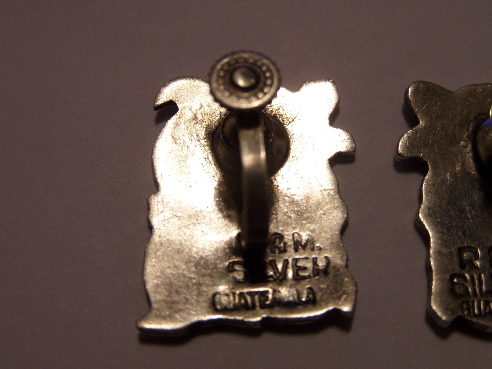 VINTAGE STERLING GUATEMALA SCREWBACK EARRINGS SIGNED R&M TESTED