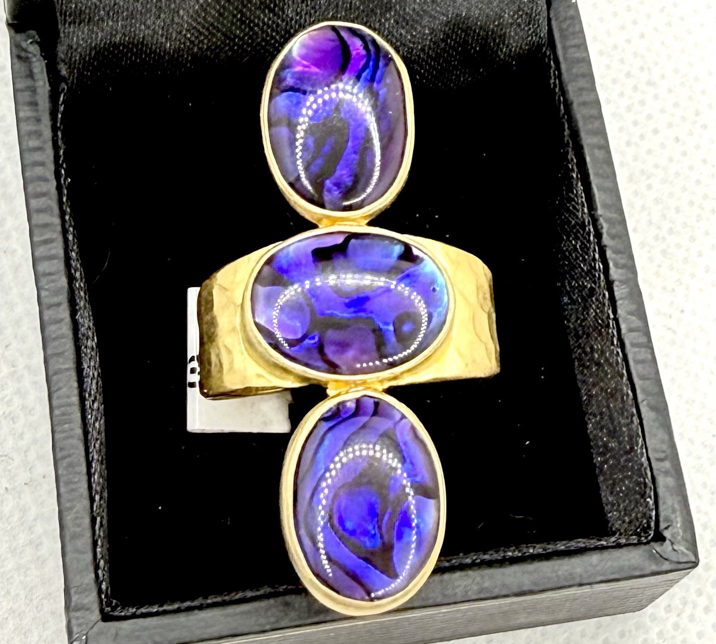 Gold Sterling Silver Ring Blue Purple Gemstone Large Statement Boho Sz 10