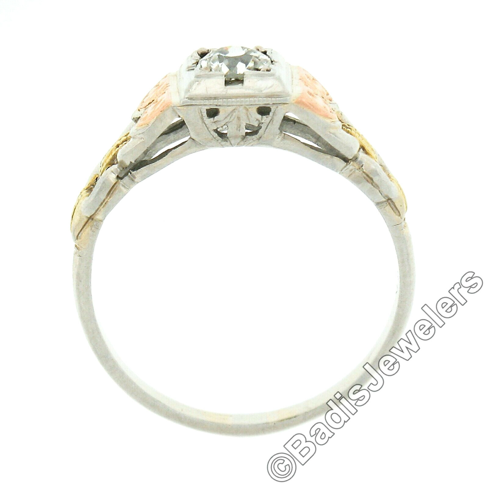 Antique 18k & 14k Gold .34ct Old European Diamond Detailed Sides Engagement Ring