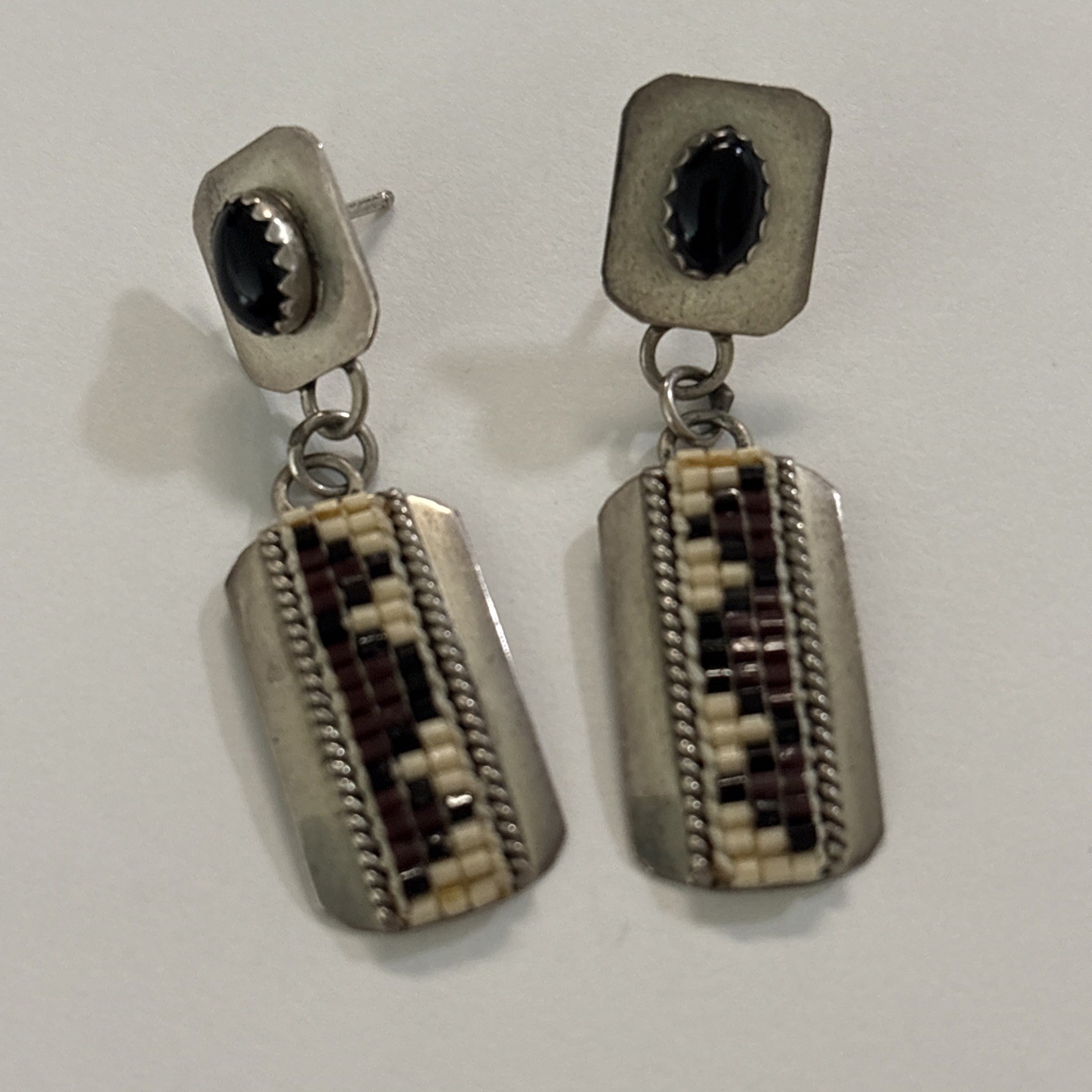 Vintage B Sterling Silver Multicolor Stone Stud Earrings 5.5g. -Length-1.5”