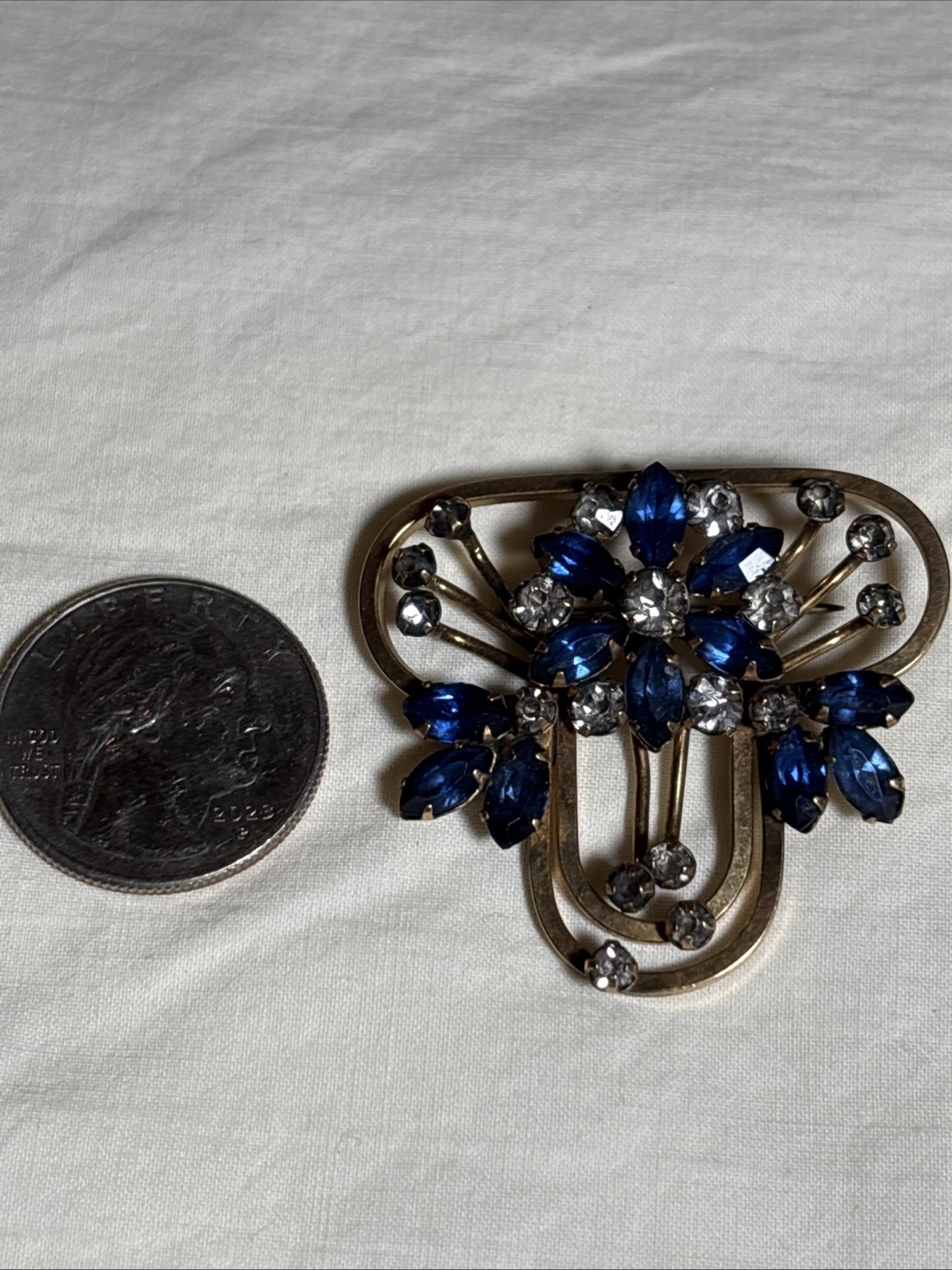 Vintage Signed Star Art Blue Rhinestone 1/20 GF 12k Brooch/ Pendant