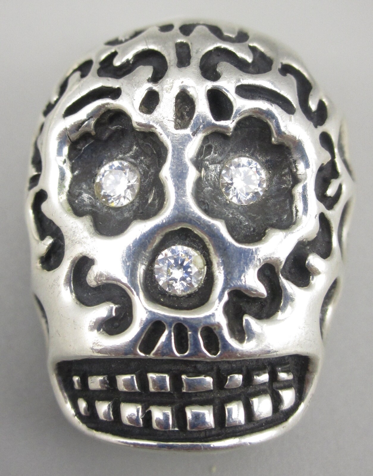 RARE DIAN MALOUF STERLING CZ DIA DE LOS MUERTOS CLIP ON EARRINGS 