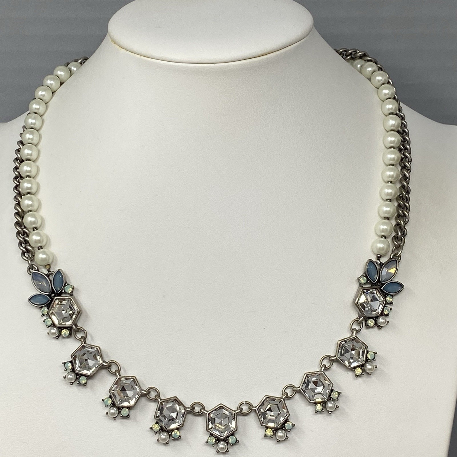 Loft Necklace Chunky Fringe Layered Multistrand Imitation Pearl Chain Collar 20″
