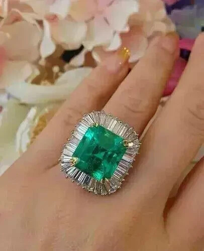 Vintage Art Deco Style 4.15Ct Lab Created Emerald Diamond 14K White Gold FN Ring